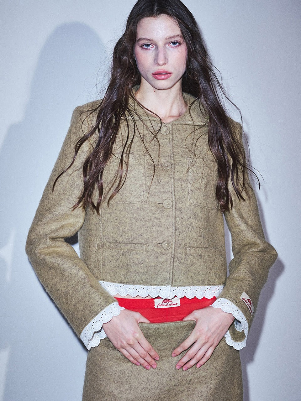 Mardi Mercredi - Mohair Cropped Jacket Lace (Beige) product image 1 | TRAB K-Fashion Australia