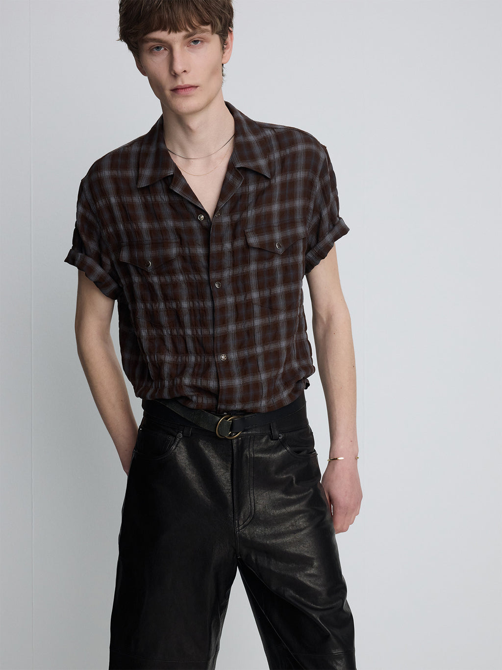 Tonywack - Checked Cotton Rayon Shirt (Umber/Slate Blue) product image 4 | TRAB K-Fashion Australia