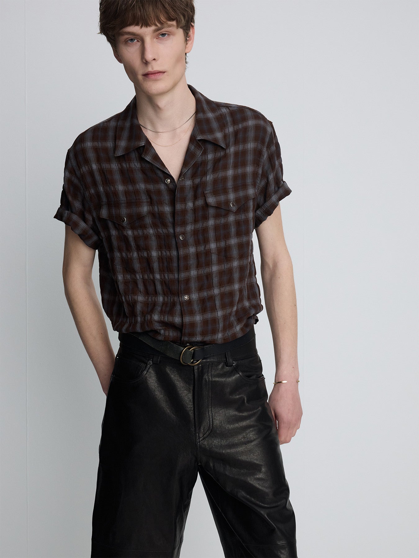 Tonywack - Checked Cotton Rayon Shirt (Umber/Slate Blue) product image 4 | TRAB K-Fashion Australia