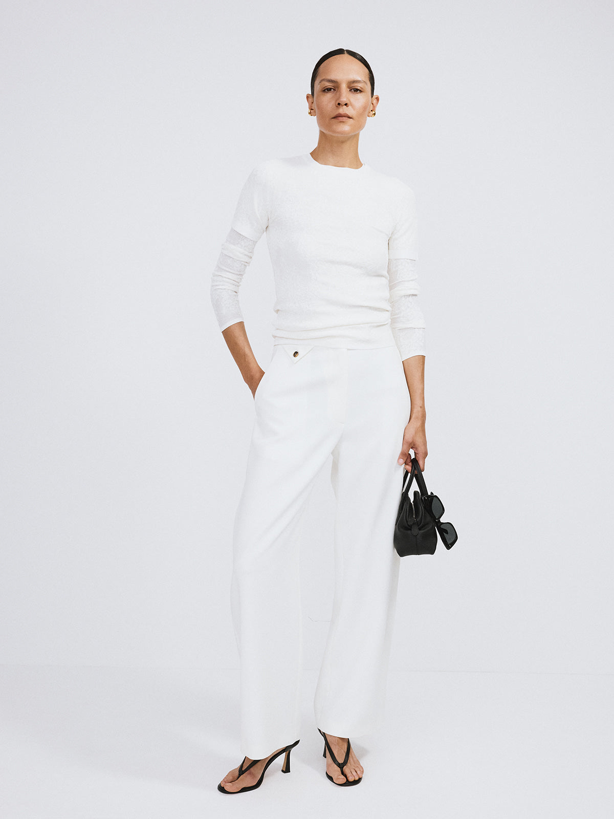 Recto - Lace Jacquard Long Sleeve Knit Top (Bean Ivory) product image 2 | TRAB K-Fashion Australia