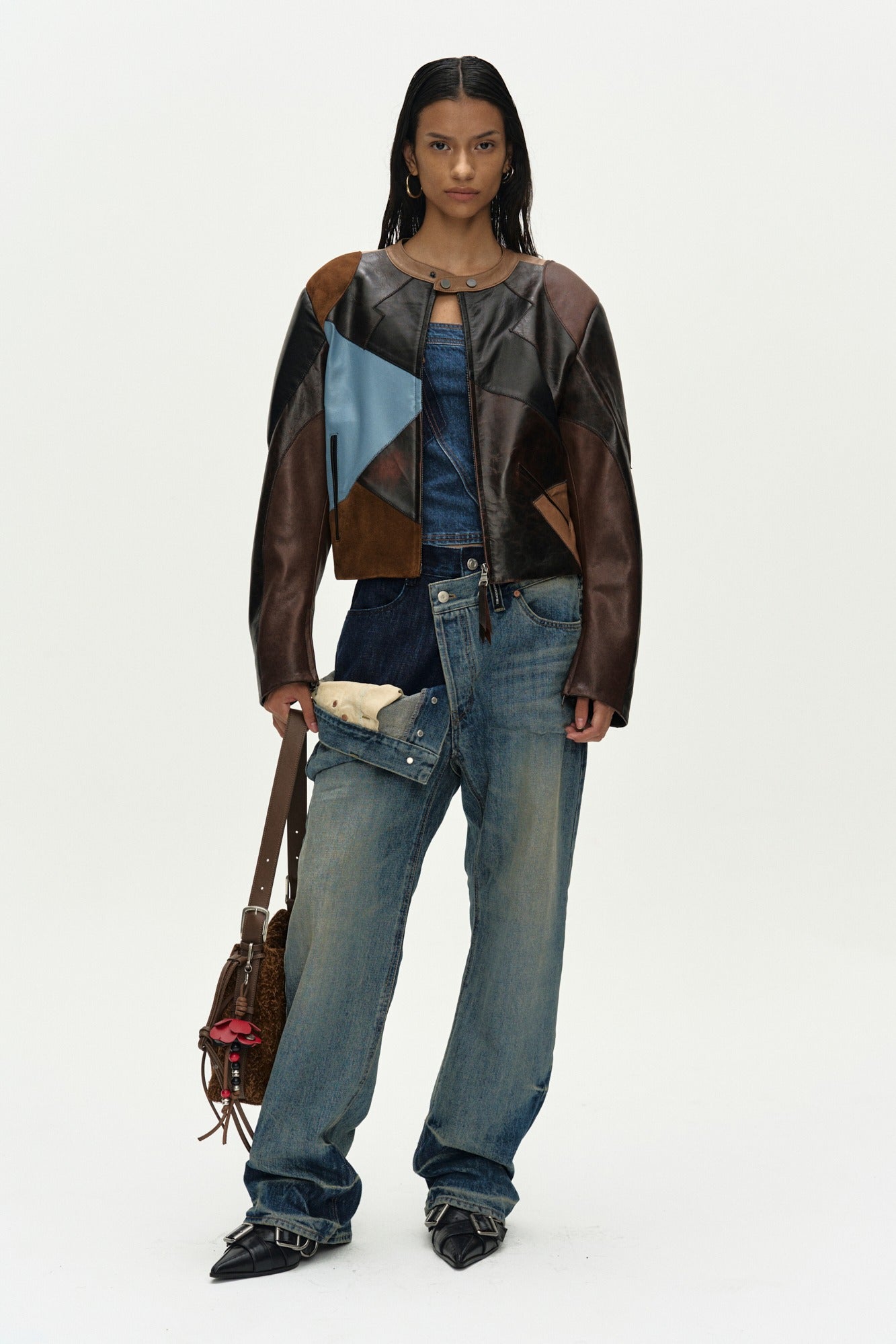 Andersson Bell - Leather Patchwork Biker Jacket (Dark Brown) product image 1 | TRAB K-Fashion Australia