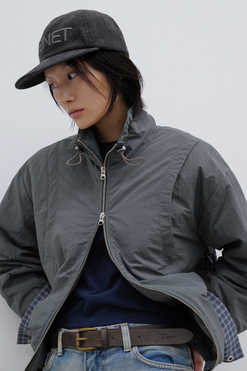 Deinet - Deinet Check Contrast Bomber Jacket (Charcoal) product image 10 | TRAB K-Fashion Australia