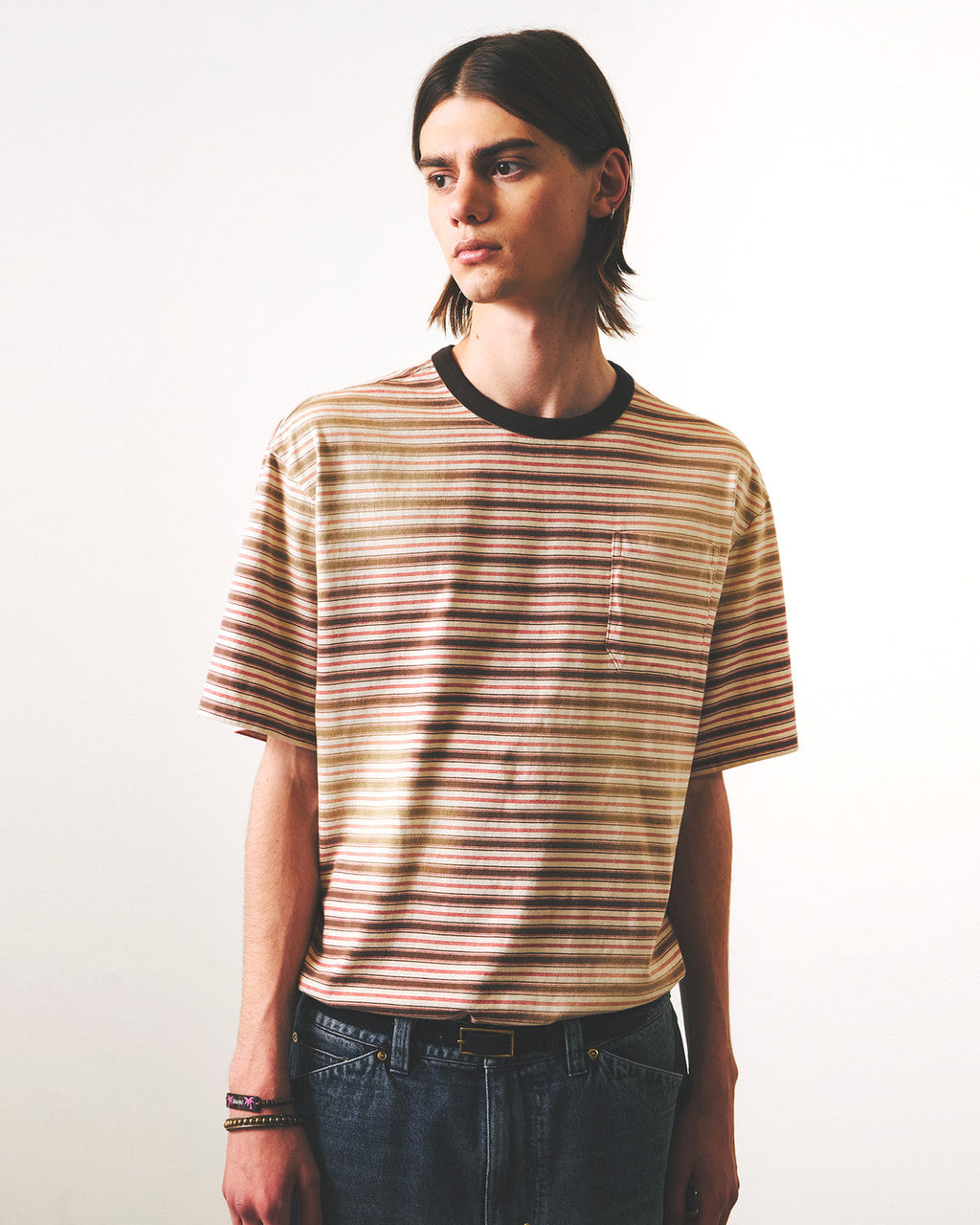 Eastlogue - Bleached Stripe T-shirts (Beige & Red Stripe) product image 5 | TRAB K-Fashion Australia