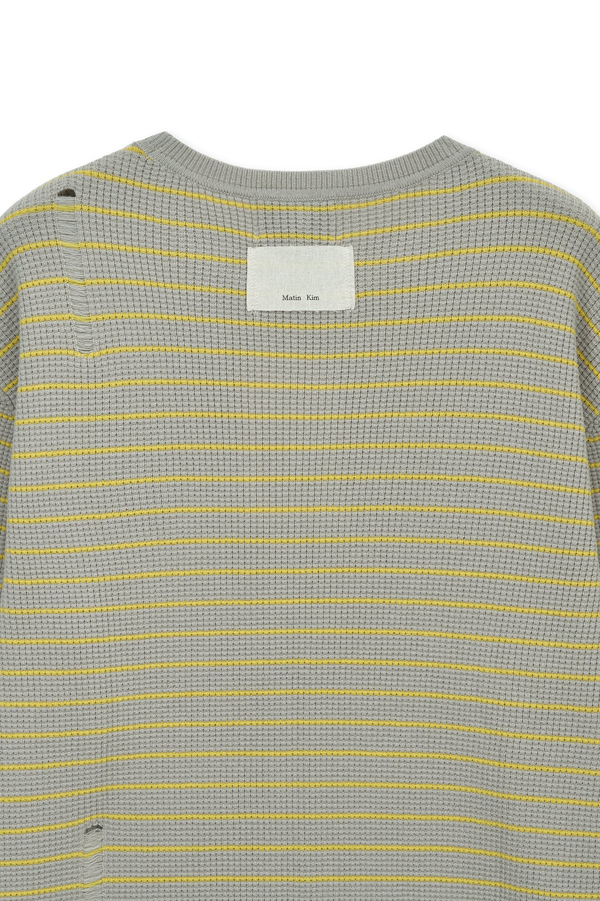 Matin Kim - Stripe Damaged Loose Pullover (Beige) product image 4 | TRAB K-Fashion Australia