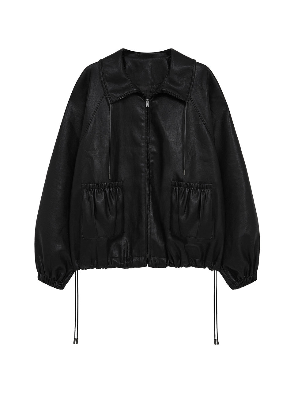 Margarin Fingers - Fake Leather Shirring Zip-Up (Black) product image 2 | TRAB K-Fashion Australia