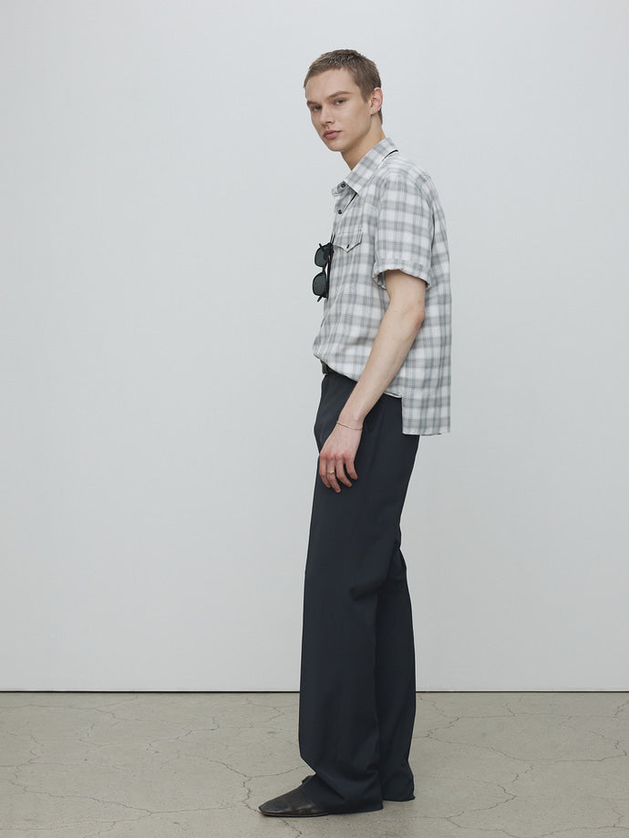 Tonywack - Raw-Cut Western Check Shirt (Pale Grey/Ecru) product image 2 | TRAB K-Fashion Australia