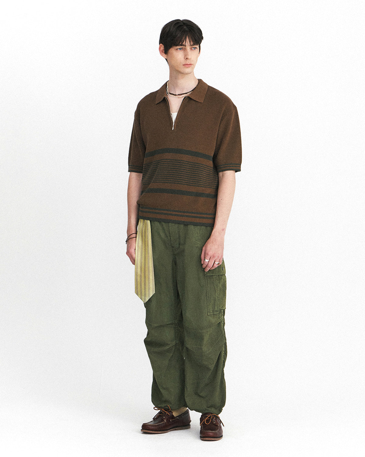 Eastlogue - Border Half Zip Up Knit (Cocoa & Olive) product image 4 | TRAB K-Fashion Australia