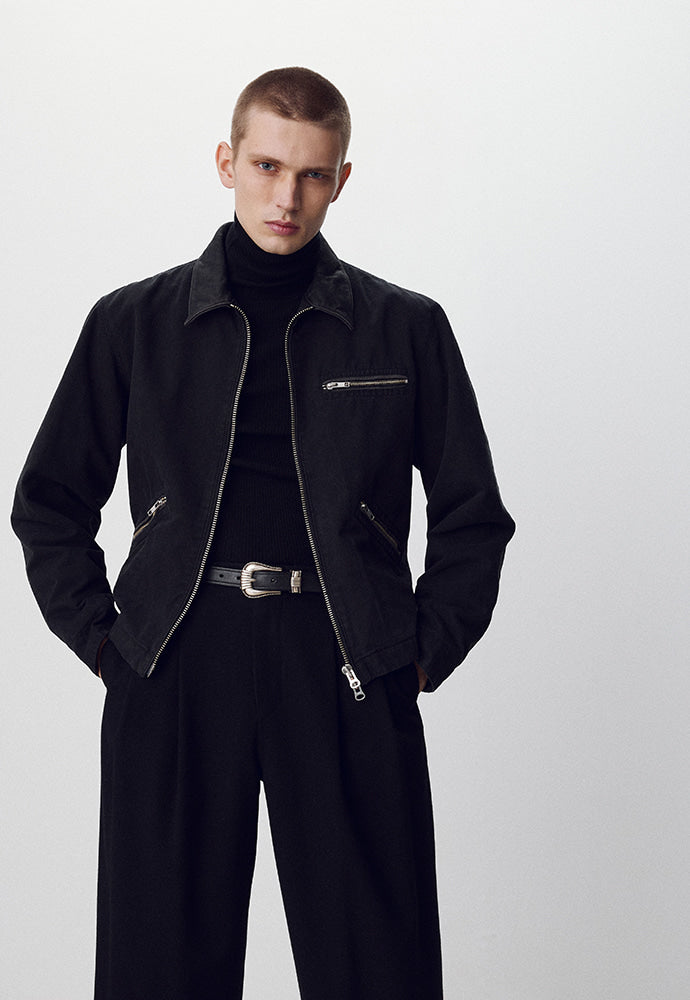 Tonywack - Leather Collar Garment-Washed Zip Work Jacket (Faded Black) product image 6 | TRAB K-Fashion Australia