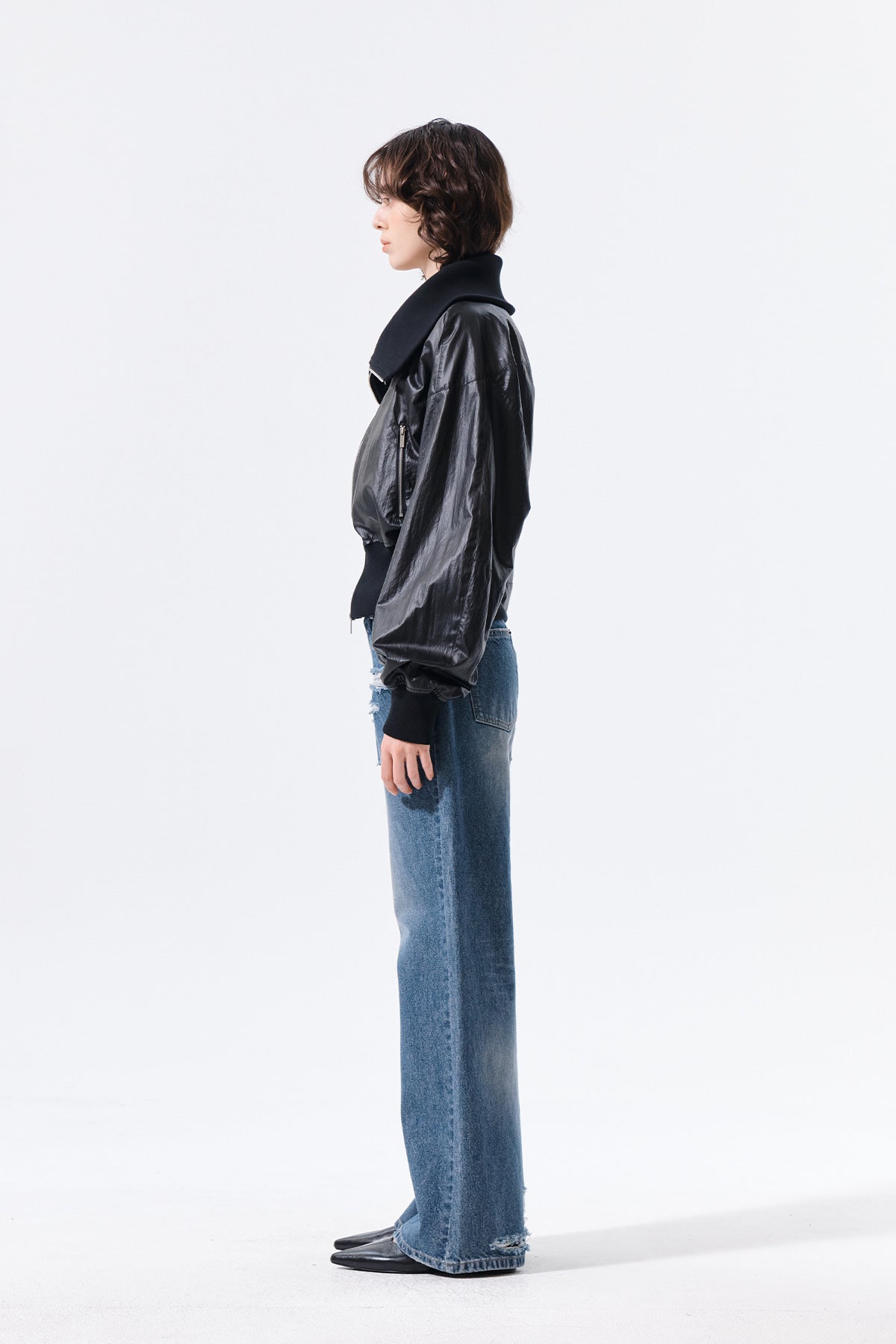 Matin Kim - Shine Crinkle Zip Blouson (Black) product image 6 | TRAB K-Fashion Australia
