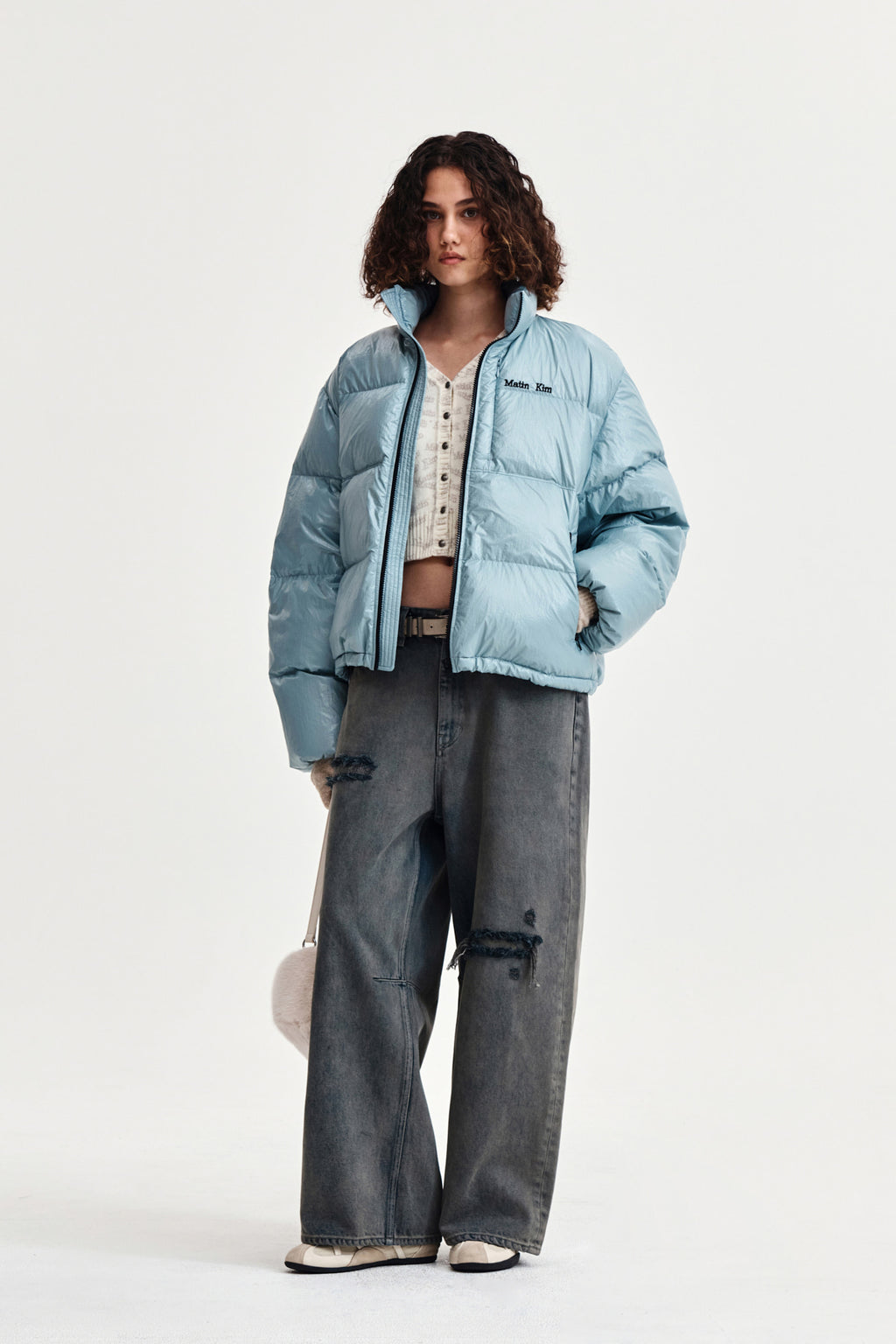 Matin Kim - Small Logo Volume Down Jumper (Light Grey) product image 8 | TRAB K-Fashion Australia