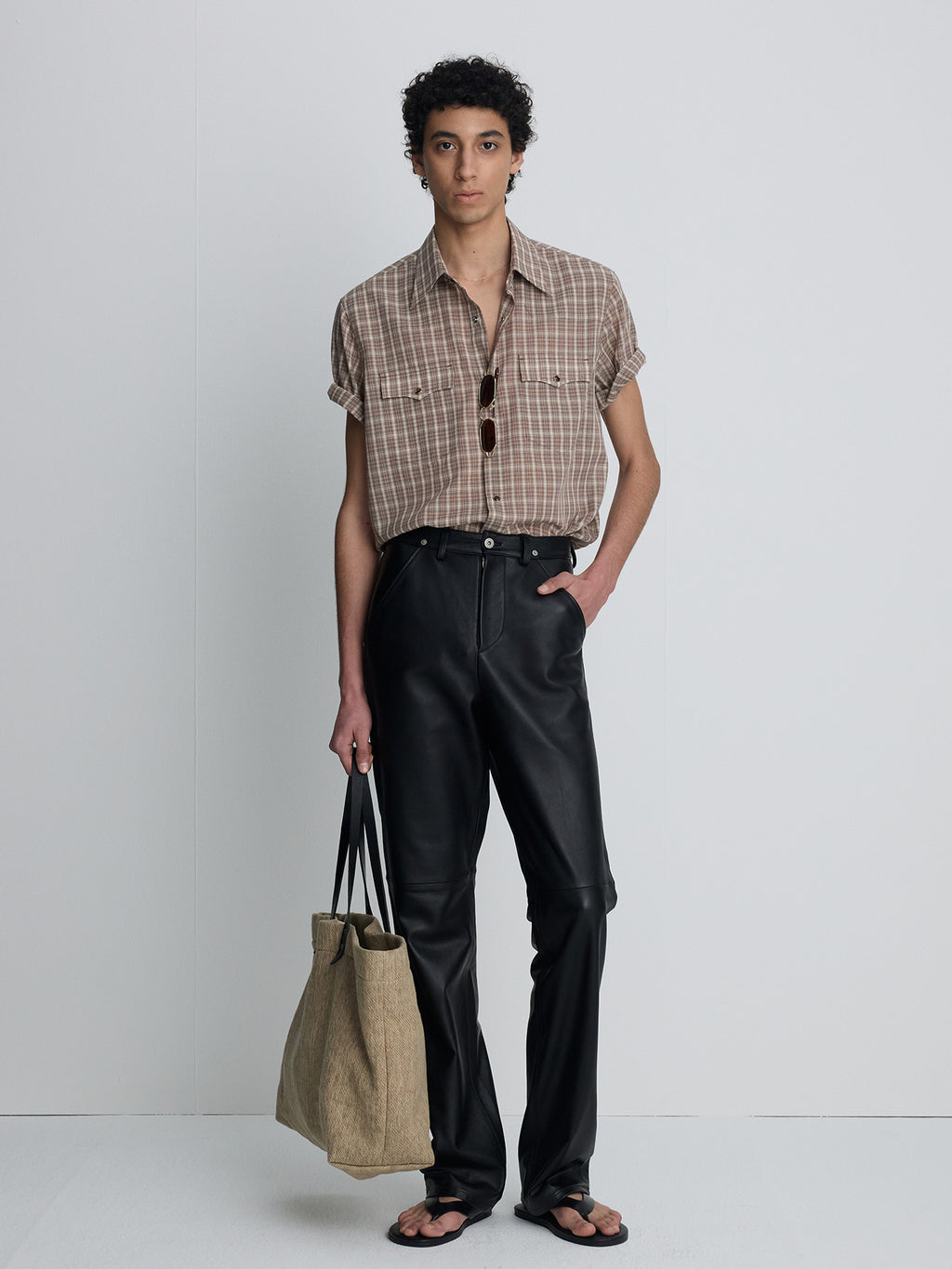 Tonywack - Checked Cotton Blend Western Shirt (Taupe/Amber) product image 2 | TRAB K-Fashion Australia