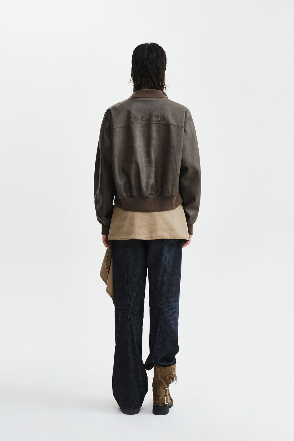 Matin Kim - Faux Leather Rib Collar Blouson (Brown) product image 8 | TRAB K-Fashion Australia