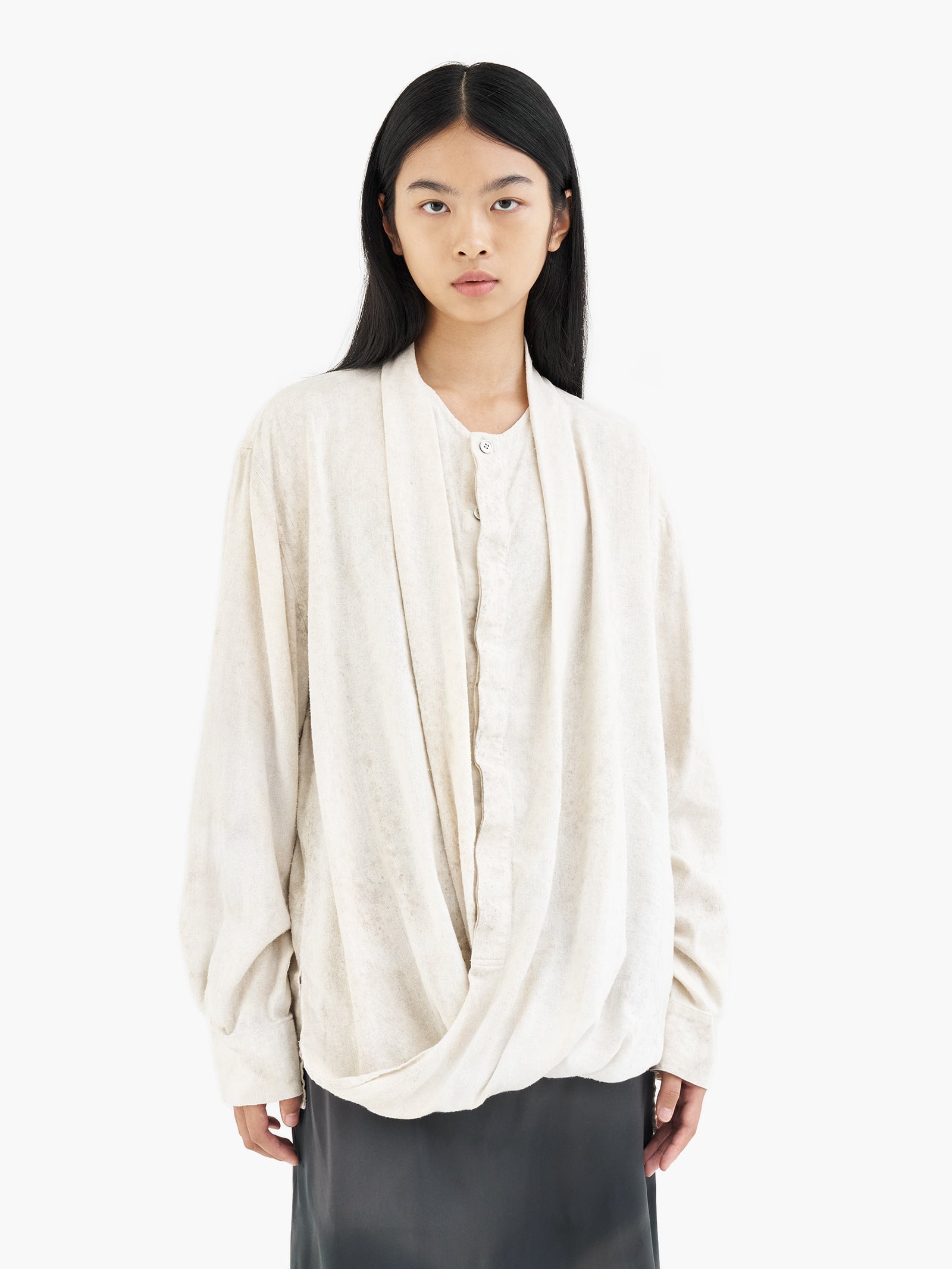 Jiyong Kim - Bio Draped Shirt (Bio-Processed Off-White) product image 5 | TRAB K-Fashion Australia