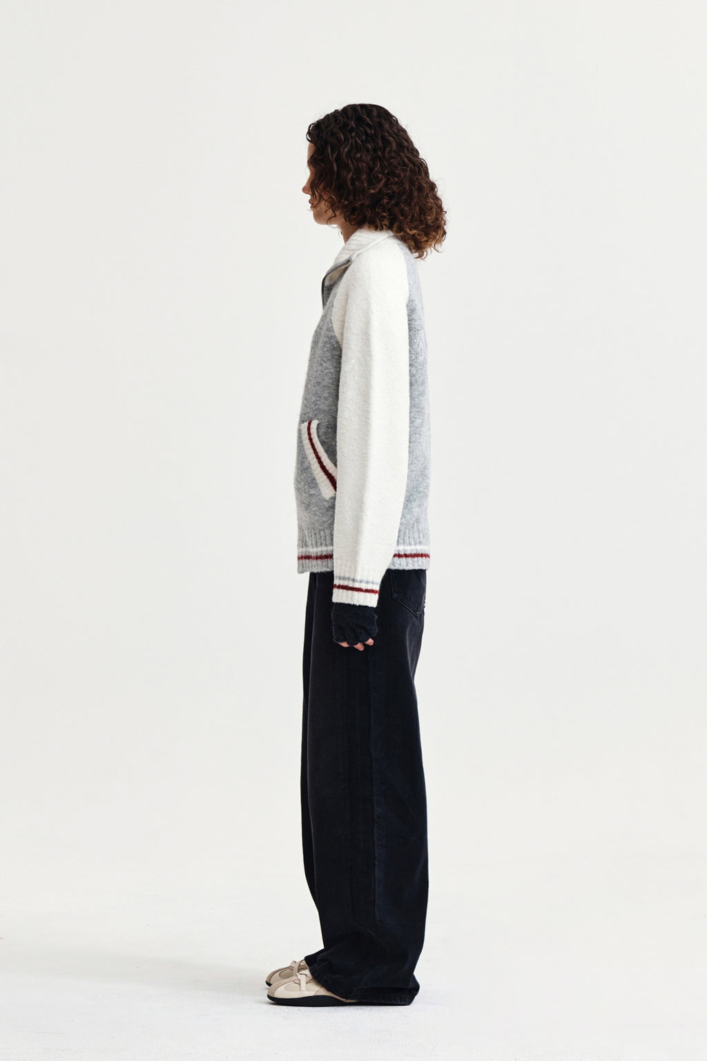 Matin Kim - High Neck Raglan Knit Zip Up (Ivory) product image 6 | TRAB K-Fashion Australia