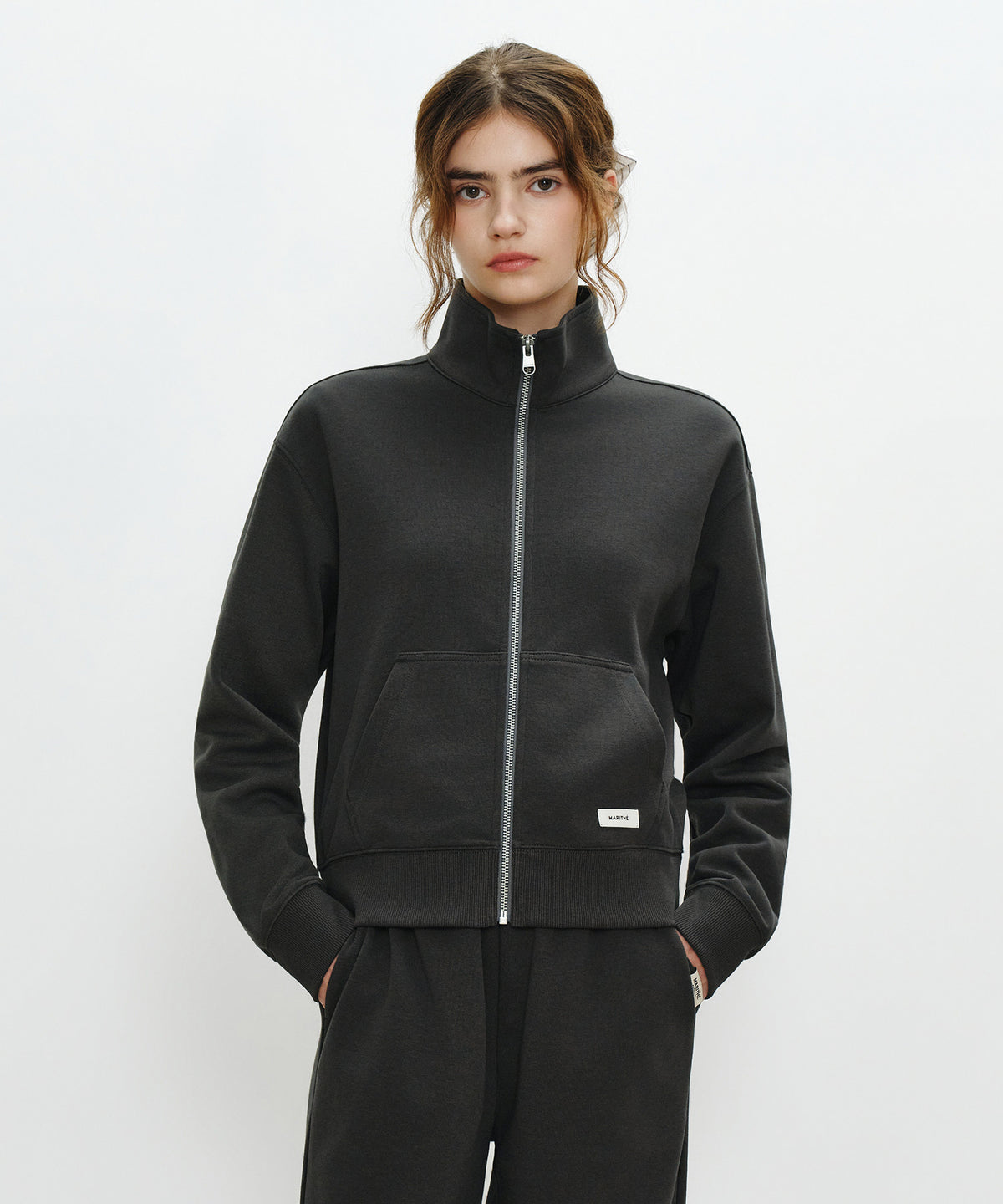 Marithe & Francois Girbaud - Basic High Neck Zipup (Charcoal) product image 1 | TRAB K-Fashion Australia
