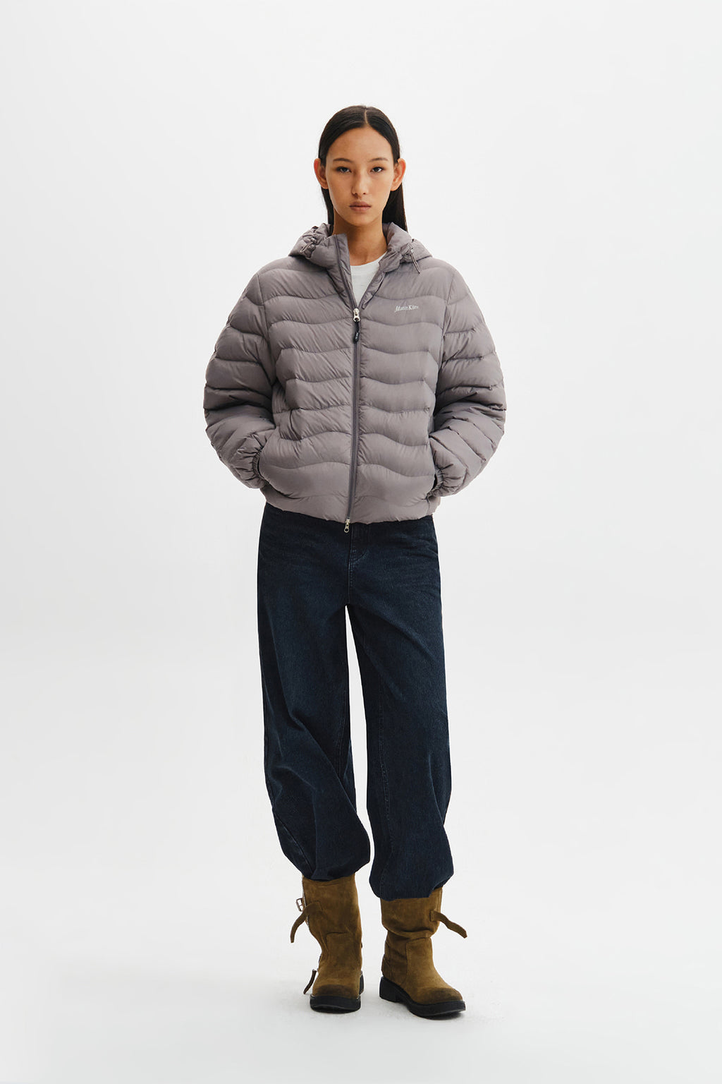 Matin Kim - Flowing Quilted Hoody Down Jumper (Light Grey) product image 11 | TRAB K-Fashion Australia