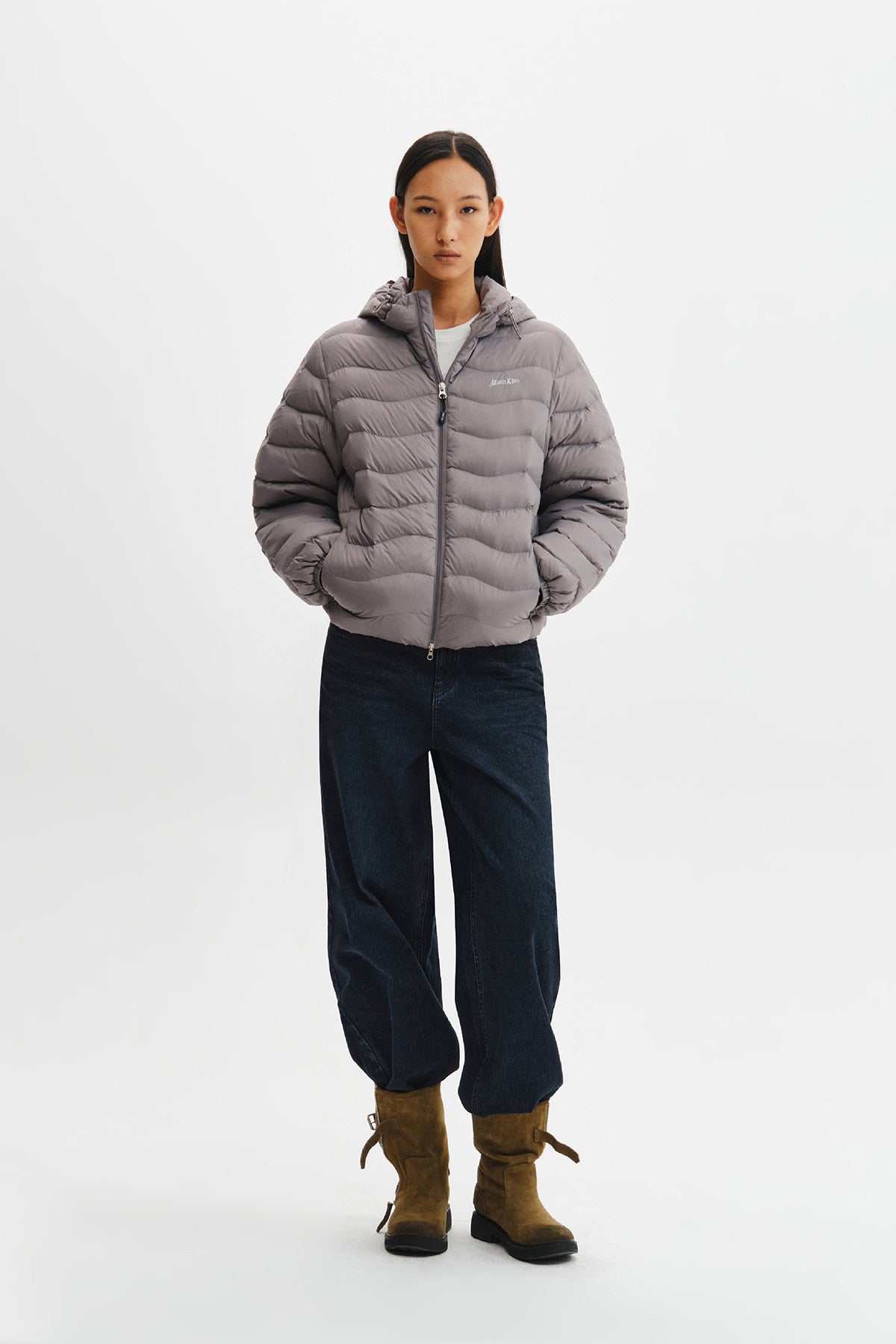 Matin Kim - Flowing Quilted Hoody Down Jumper (Light Grey) product image 11 | TRAB K-Fashion Australia