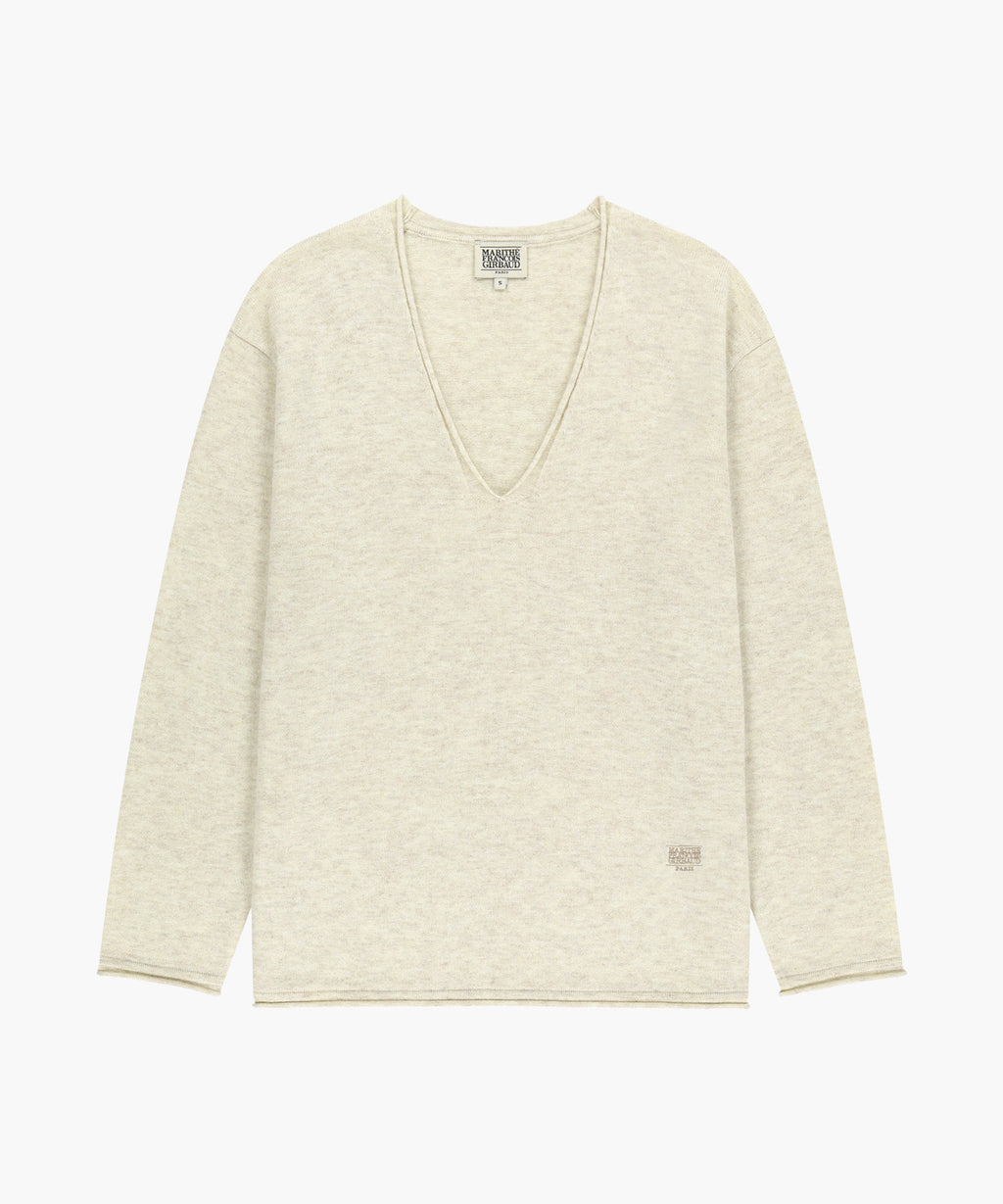 Marithe & Francois Girbaud - Deep V-neck Oversized Knit (Oatmeal) product image 6 | TRAB K-Fashion Australia