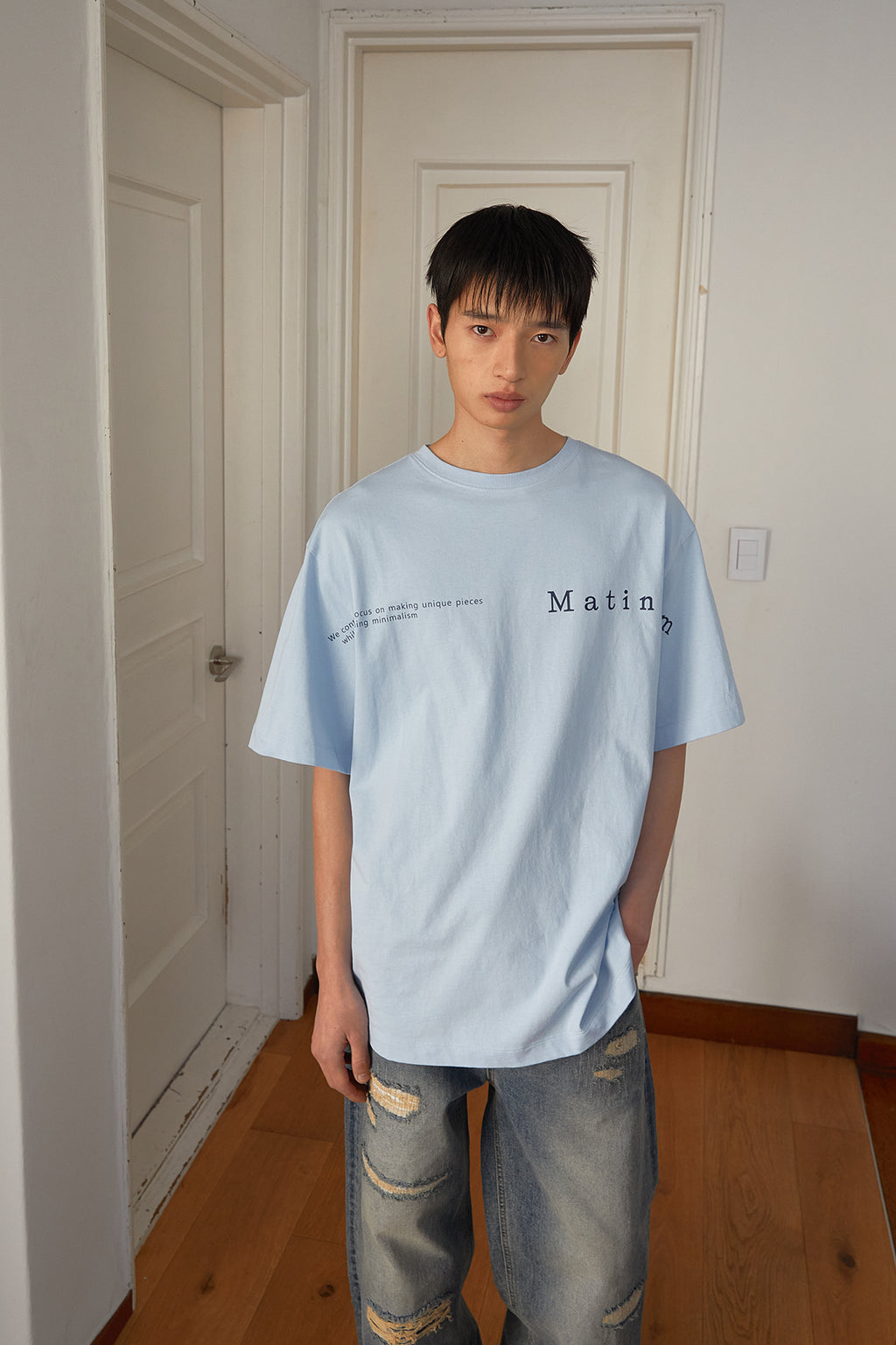 Matin Kim - Half Text Logo Top (Sky) product image 10 | TRAB K-Fashion Australia