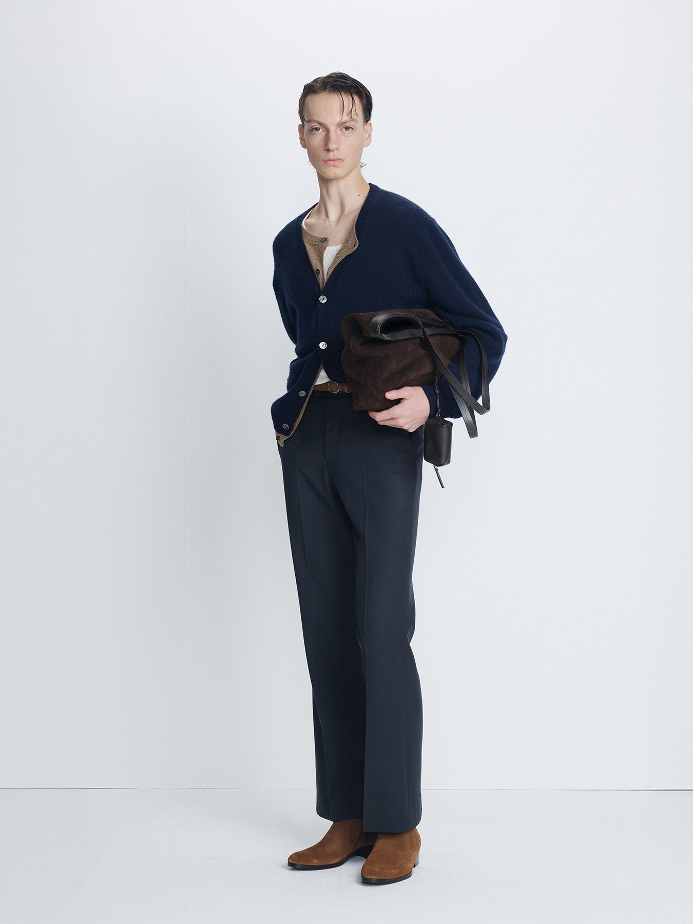 Tonywack - Wool And Cashmere Layered Cardigan (Navy/Taupe) product image 1 | TRAB K-Fashion Australia