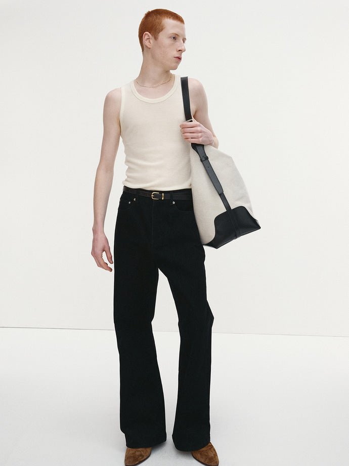 Tonywack - Velvet Denim Loose Flared Jeans (Black) product image 1 | TRAB K-Fashion Australia