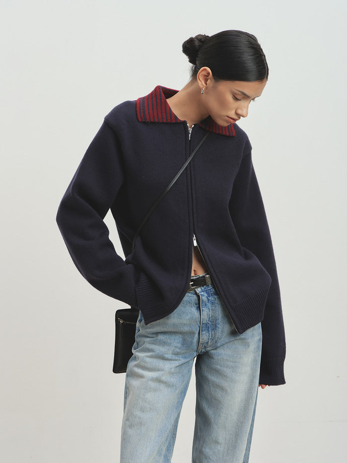 Tonywack - Contrast Collar Full-Zip Blouson (Navy) product image 3 | TRAB K-Fashion Australia