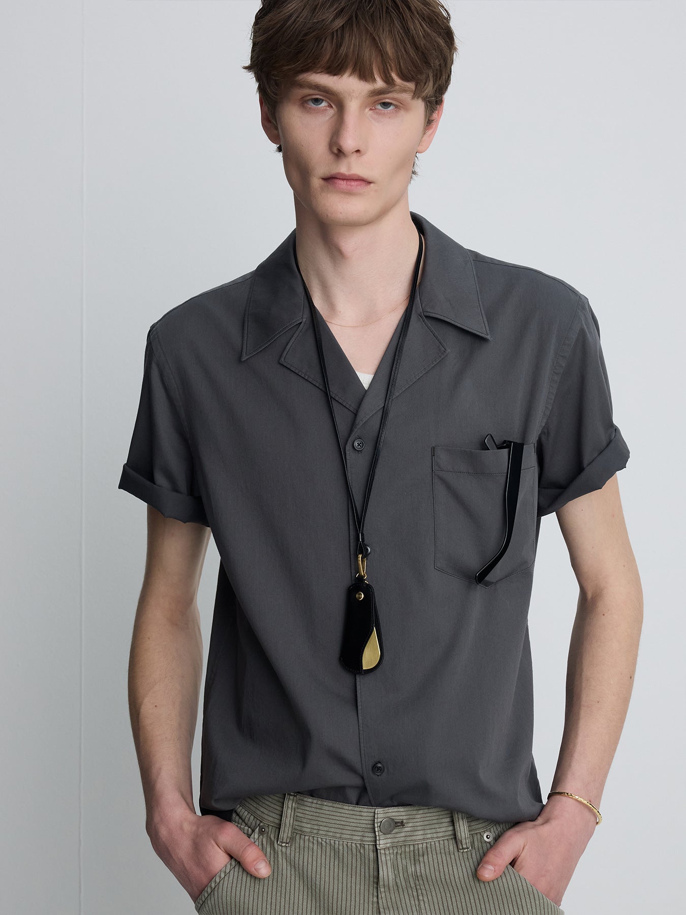 Tonywack - Silky Cotton Bowling Shirt (Anthracite) product image 1 | TRAB K-Fashion Australia