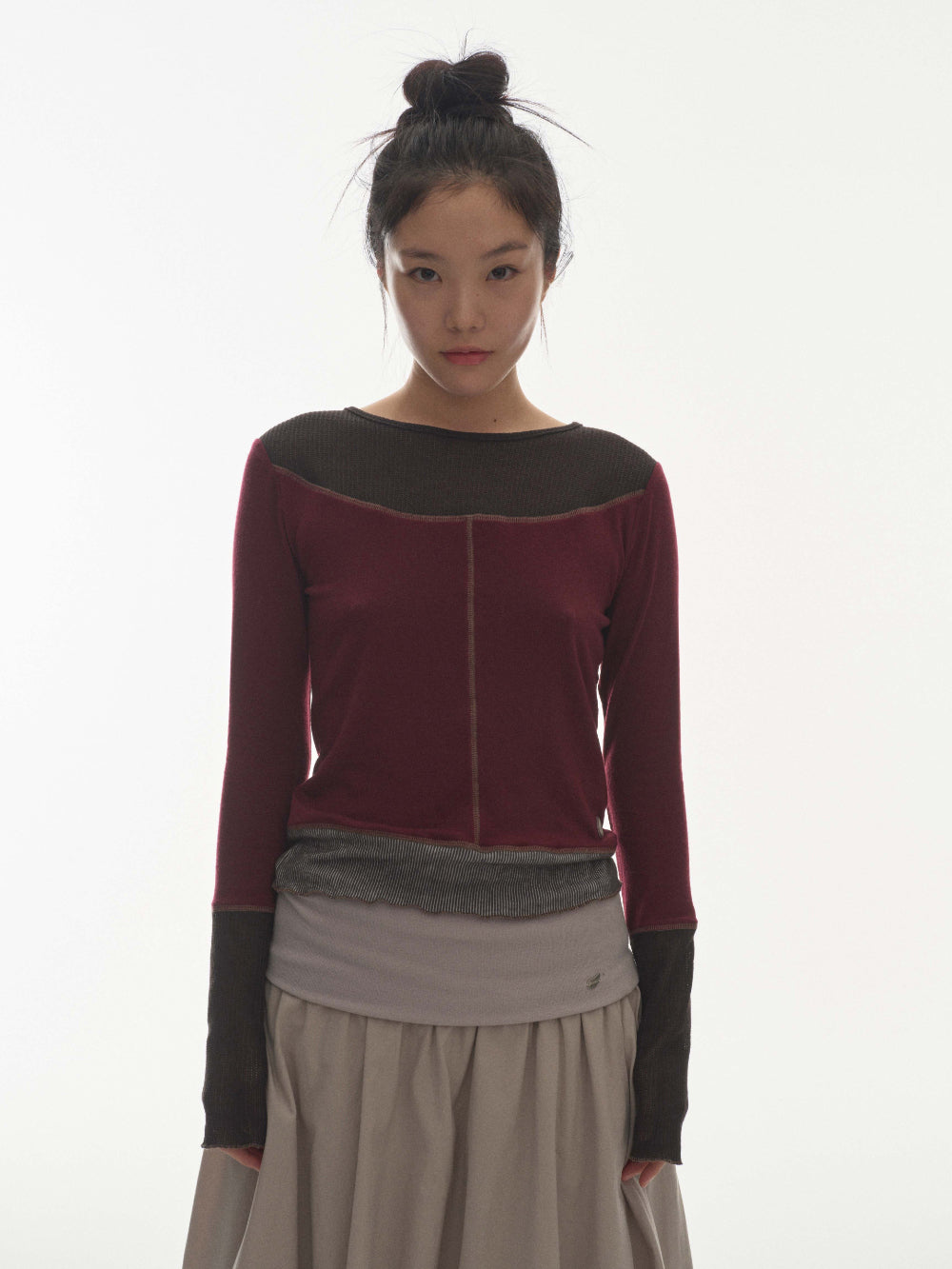 Coyseio - Net Stitch Longsleeves (Plum Red) product image 5 | TRAB K-Fashion Australia
