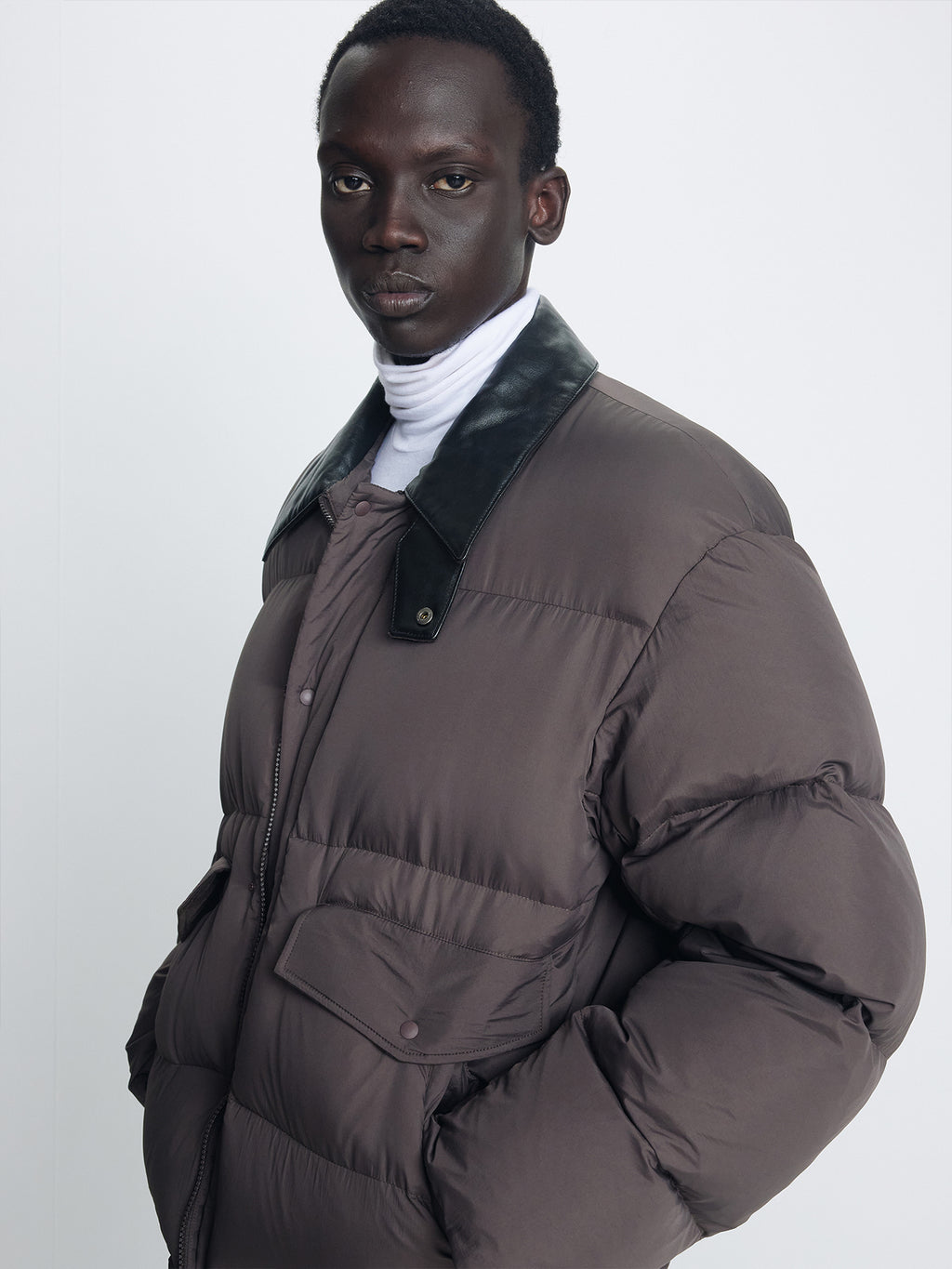 Tonywack - Leather Collar Down Puffer Blouson (Deep Brown) product image 4 | TRAB K-Fashion Australia