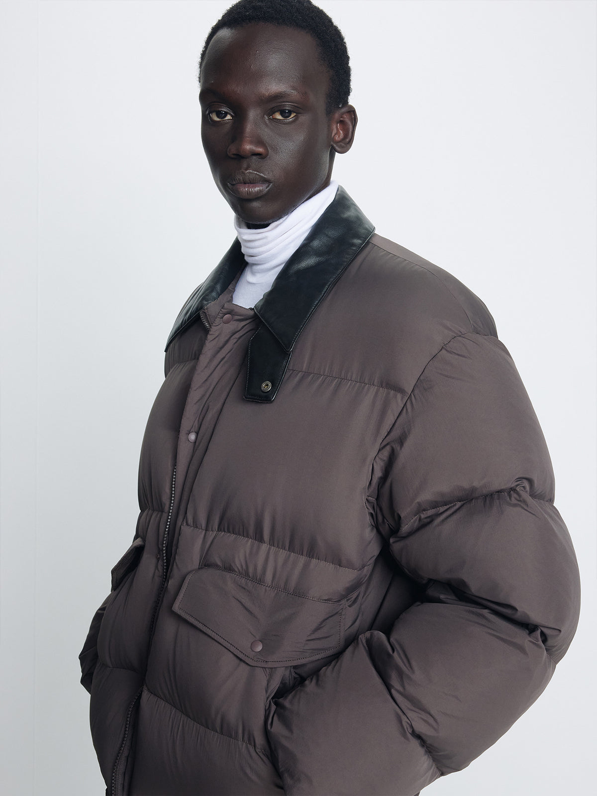 Tonywack - Leather Collar Down Puffer Blouson (Deep Brown) product image 4 | TRAB K-Fashion Australia