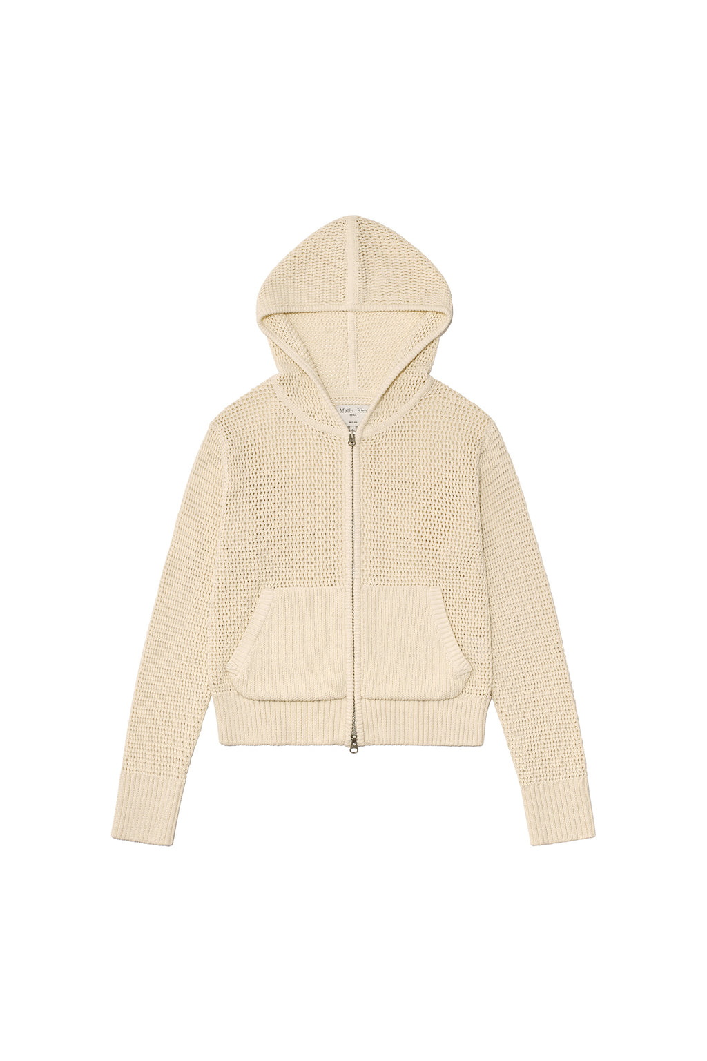Matin Kim - Two Tone Mesh Knit Hoody Zip Up (Ivory) product image 1 | TRAB K-Fashion Australia