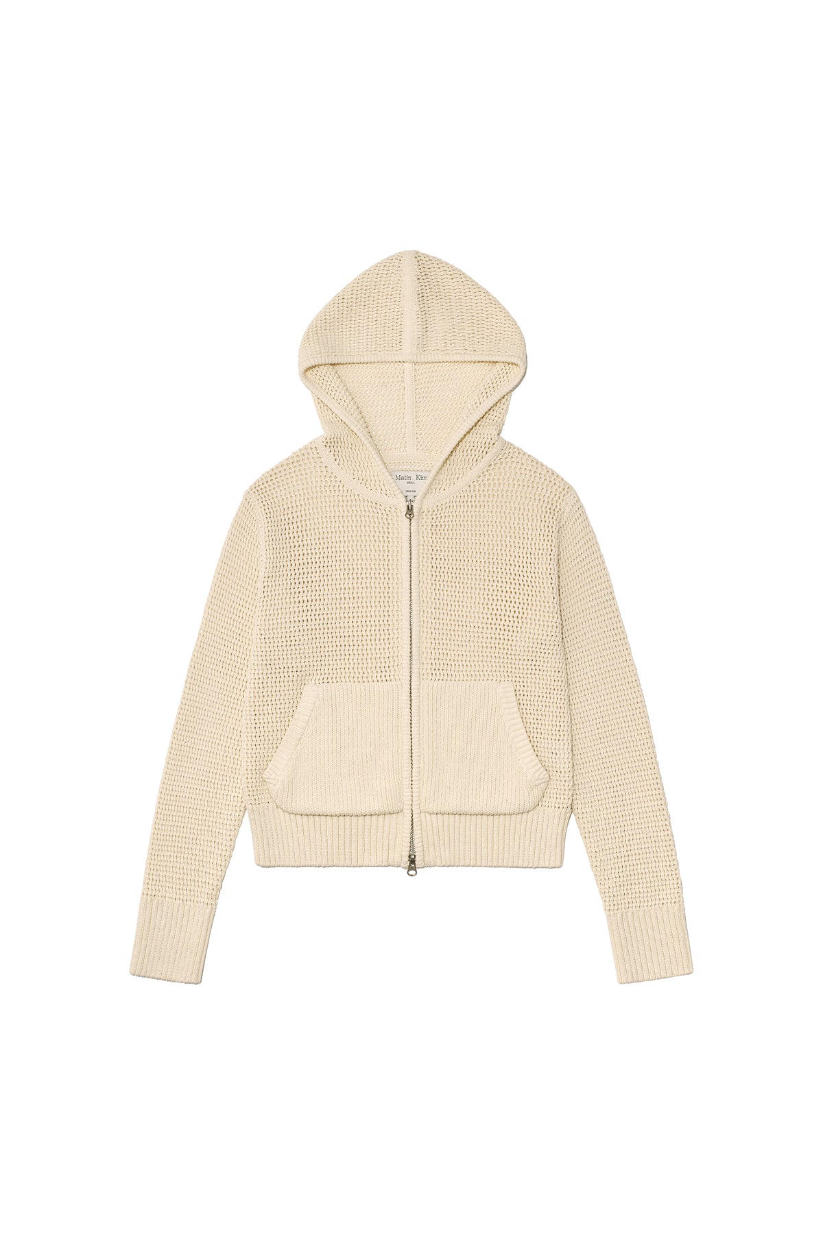 Matin Kim - Two Tone Mesh Knit Hoody Zip Up (Ivory) product image 1 | TRAB K-Fashion Australia