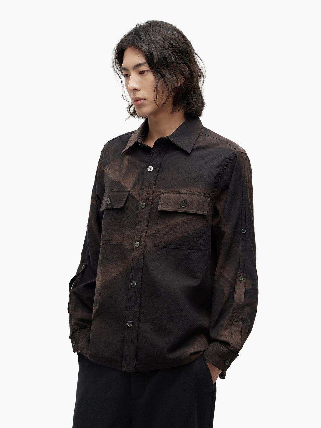 Jiyong Kim - Sun-Bleached Raw-Edge Shirt (Black) product image 2 | TRAB K-Fashion Australia