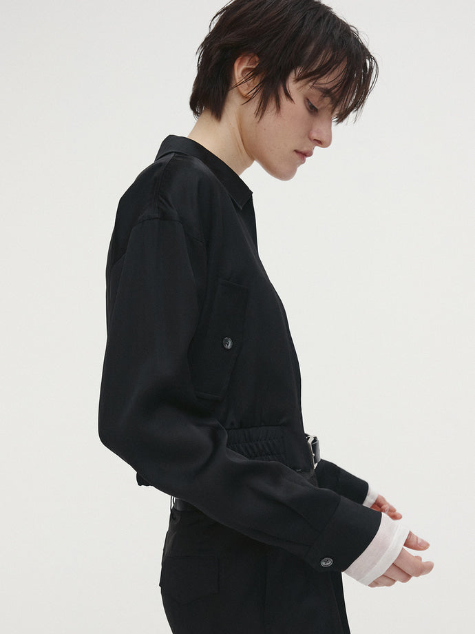 Tonywack - Loose-Fit Satin Cargo Pants (Black) product image 4 | TRAB K-Fashion Australia