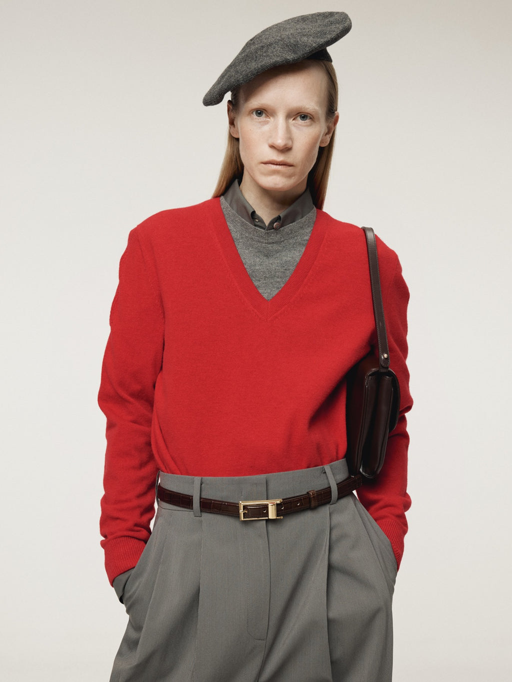 Recto - Contrast Layered V-Neck Knit Top (Red) product image 1 | TRAB K-Fashion Australia