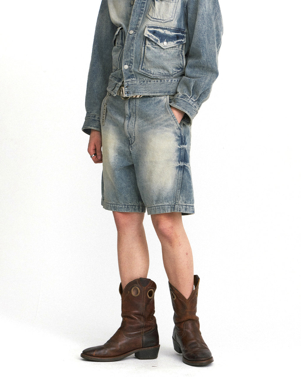 Eastlogue - Cinch Back Curved Shorts (Light Indigo) product image 7 | TRAB K-Fashion Australia
