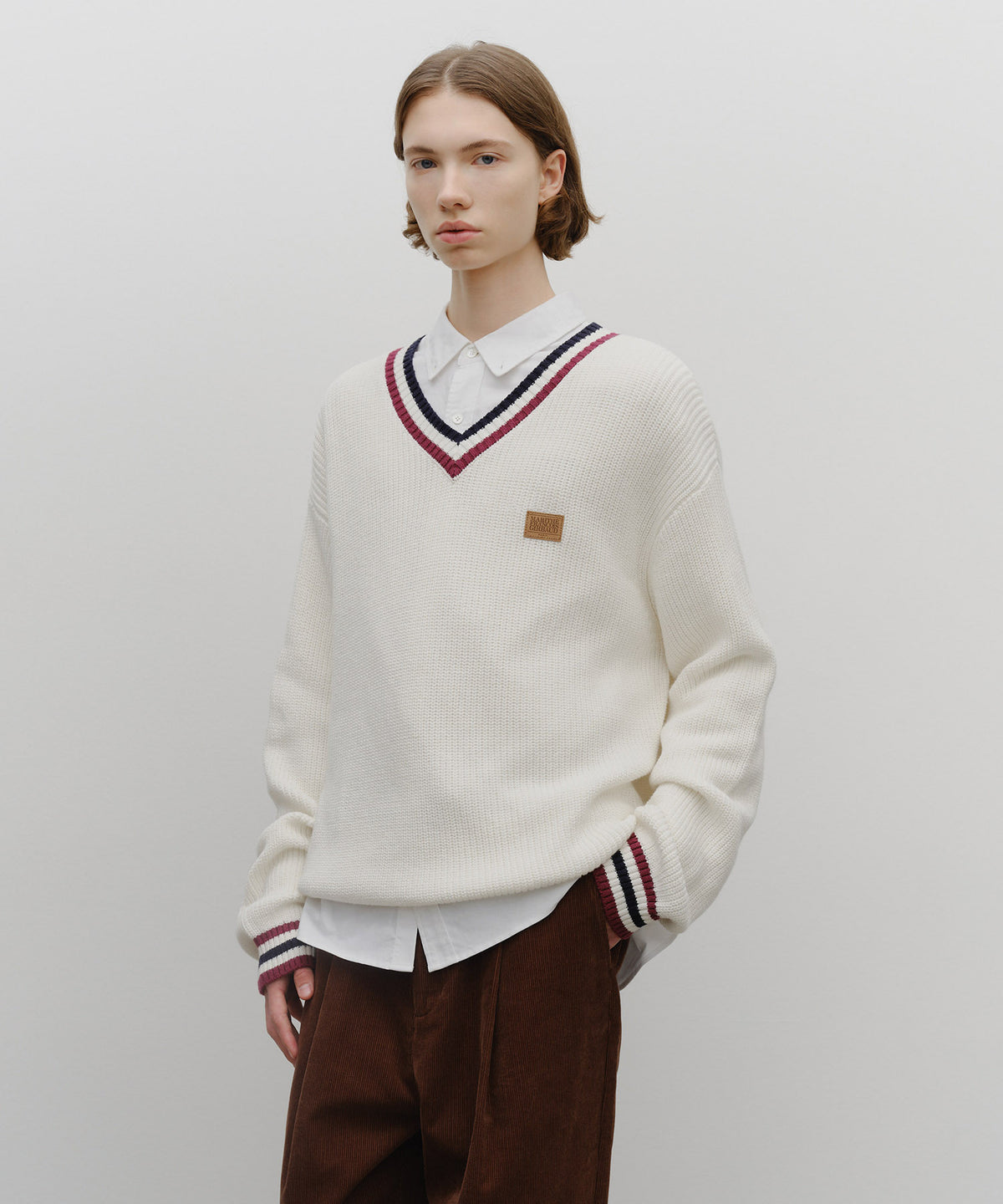 Marithe & Francois Girbaud - V Neck Knit Pullover (Ivory) product image 1 | TRAB K-Fashion Australia