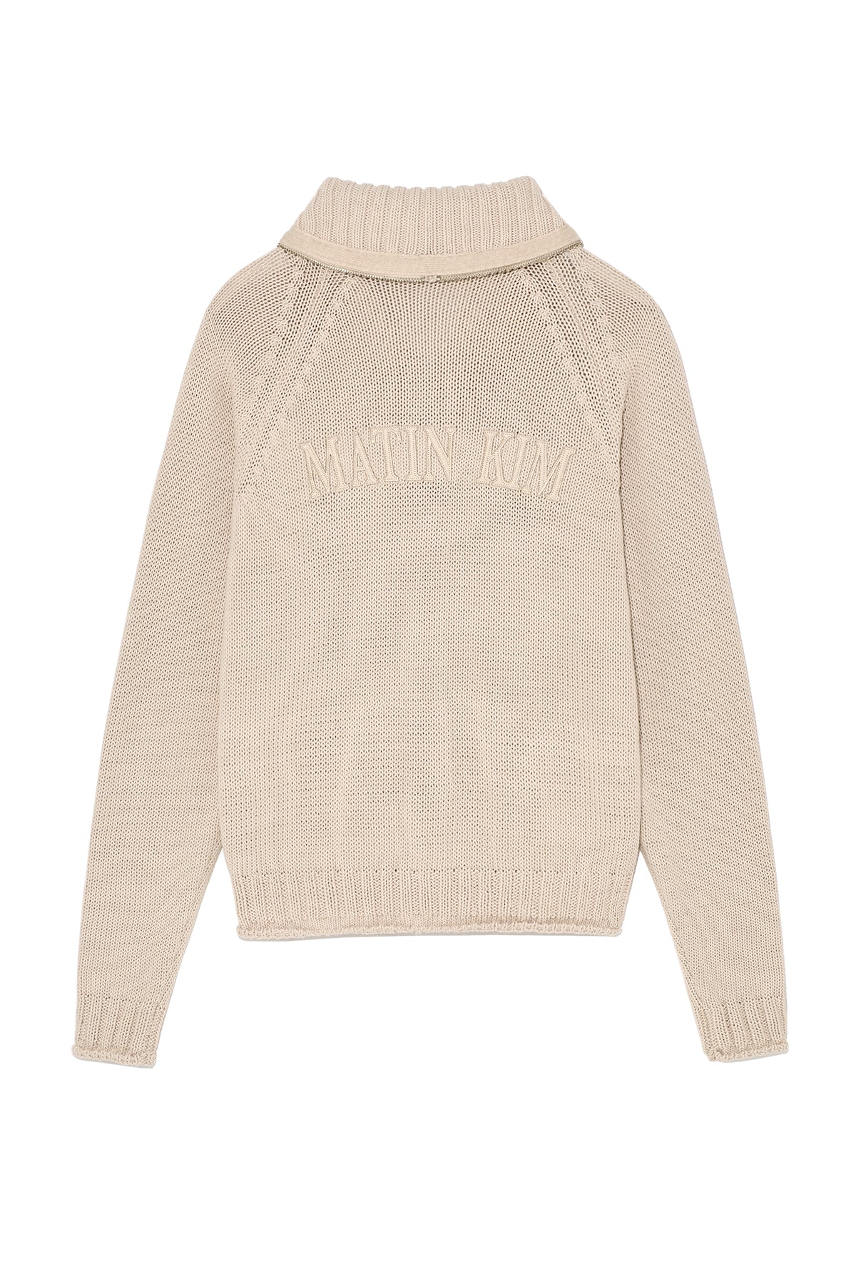 Matin Kim - Applique Logo Patch Knit Zip Up (Light Beige) product image 2 | TRAB K-Fashion Australia