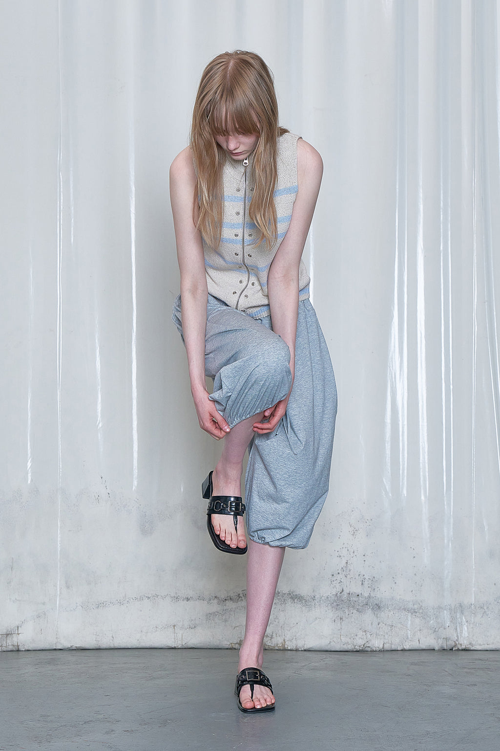 Deinet - Stripe Knit Vest Zip Up (Light Grey) product image 4 | TRAB K-Fashion Australia