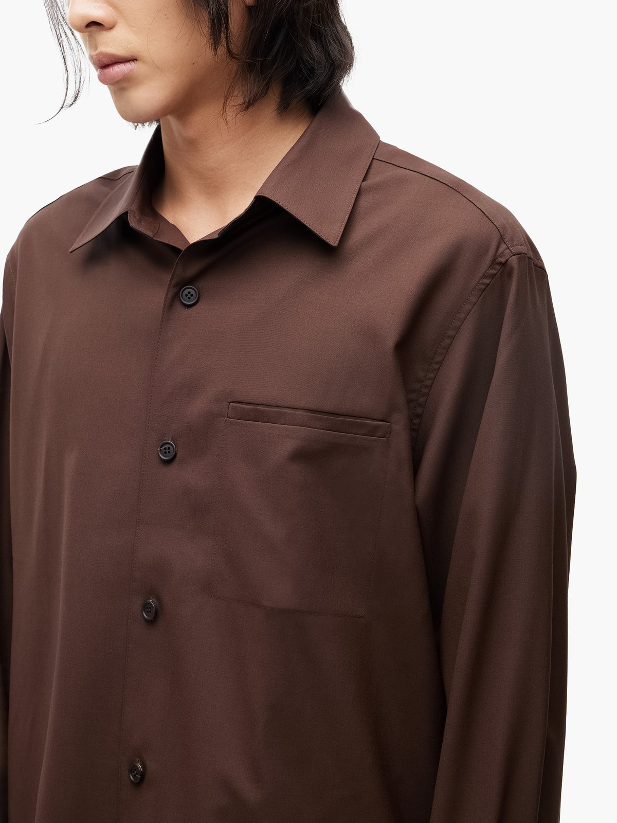Jiyong Kim - Super Fine Wool Front Pocket Shirt (Brown) product image 6 | TRAB K-Fashion Australia