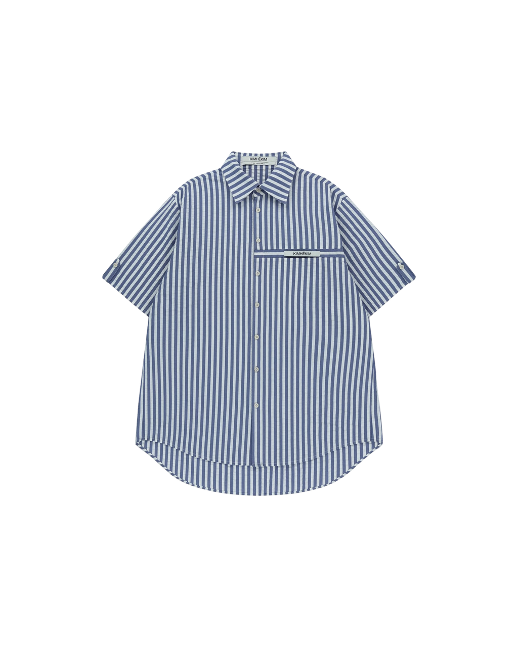 Kimhe Kim - Stripped Label Short Sleeves Shirt (Blue) product image 10 | TRAB K-Fashion Australia