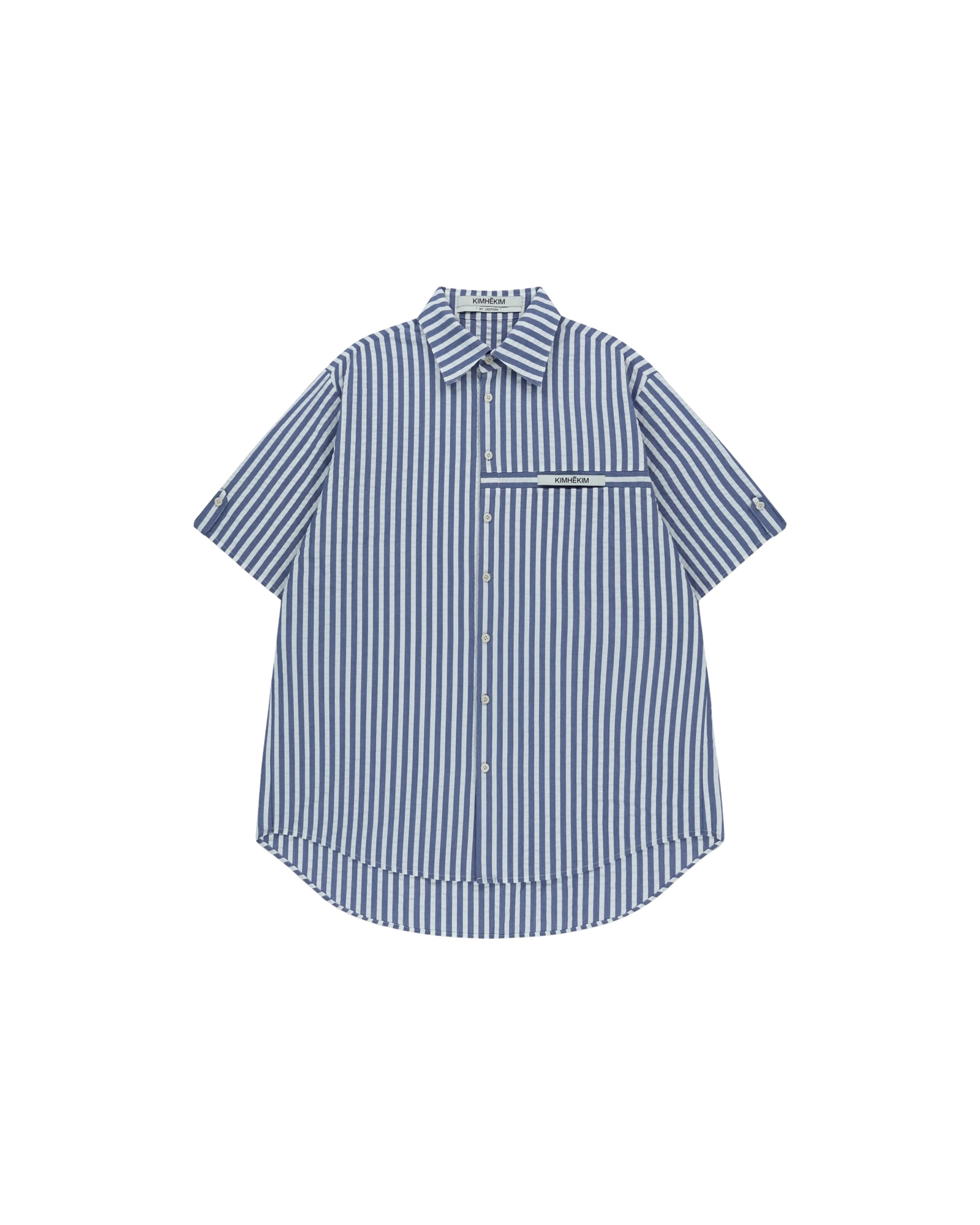 Kimhe Kim - Stripped Label Short Sleeves Shirt (Blue) product image 10 | TRAB K-Fashion Australia