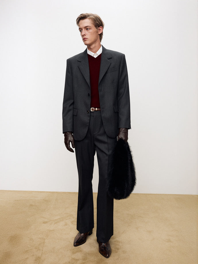 Tonywack - Virgin Wool Stripe Flared Trouser (Grey/Black) product image 1 | TRAB K-Fashion Australia