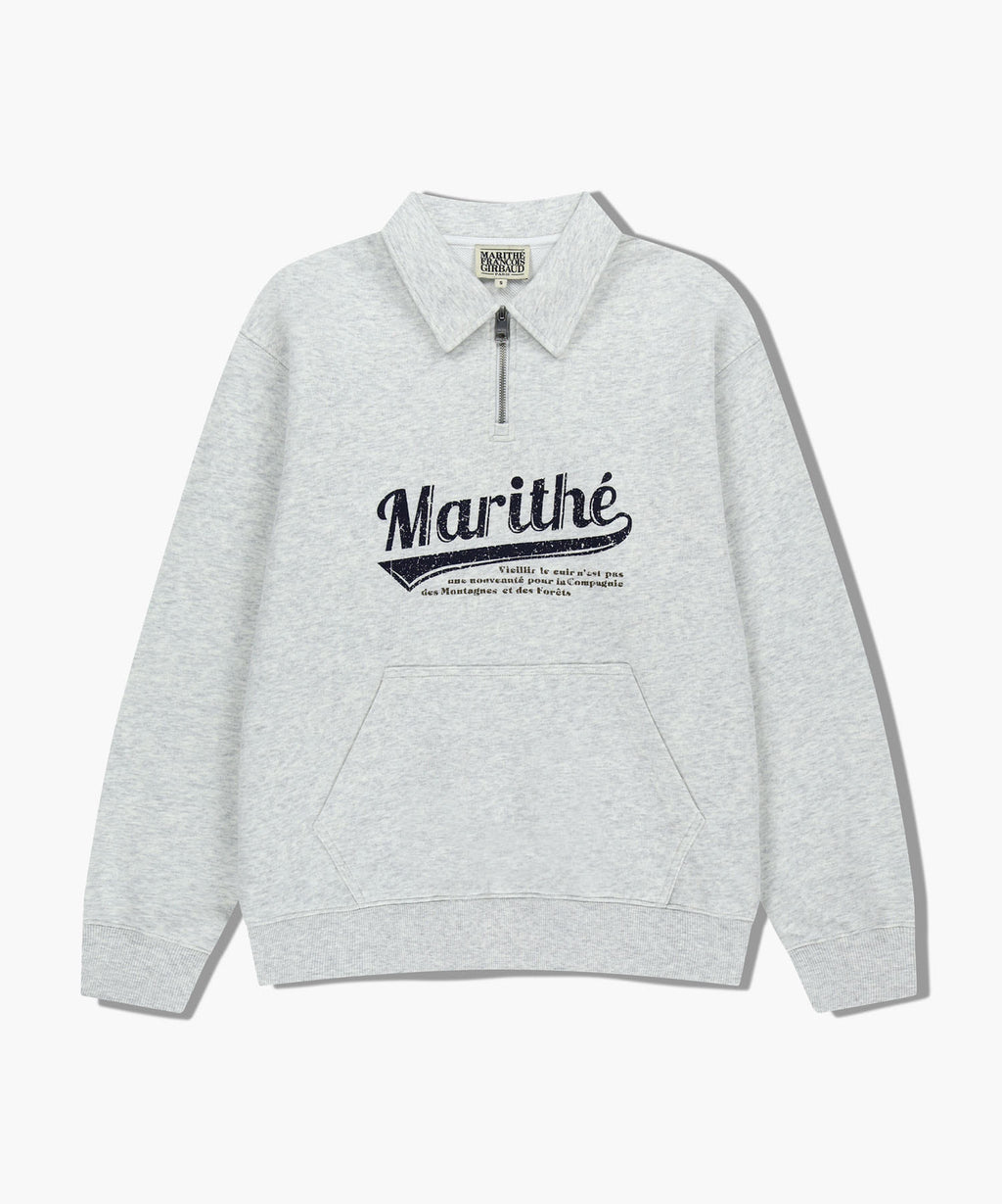 Marithe & Francois Girbaud - Baseball Logo Collar Half Zipup Sweatshirt (Light Heather Gray) product image 6 | TRAB K-Fashion Australia