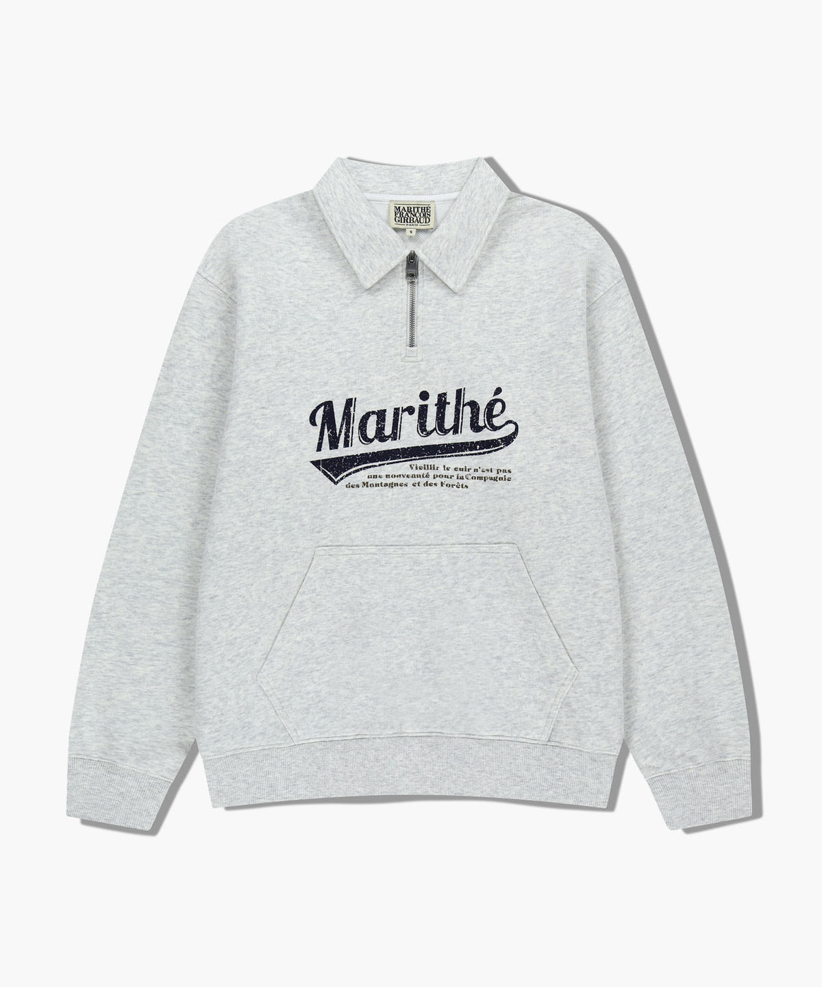 Marithe & Francois Girbaud - Baseball Logo Collar Half Zipup Sweatshirt (Light Heather Gray) product image 6 | TRAB K-Fashion Australia