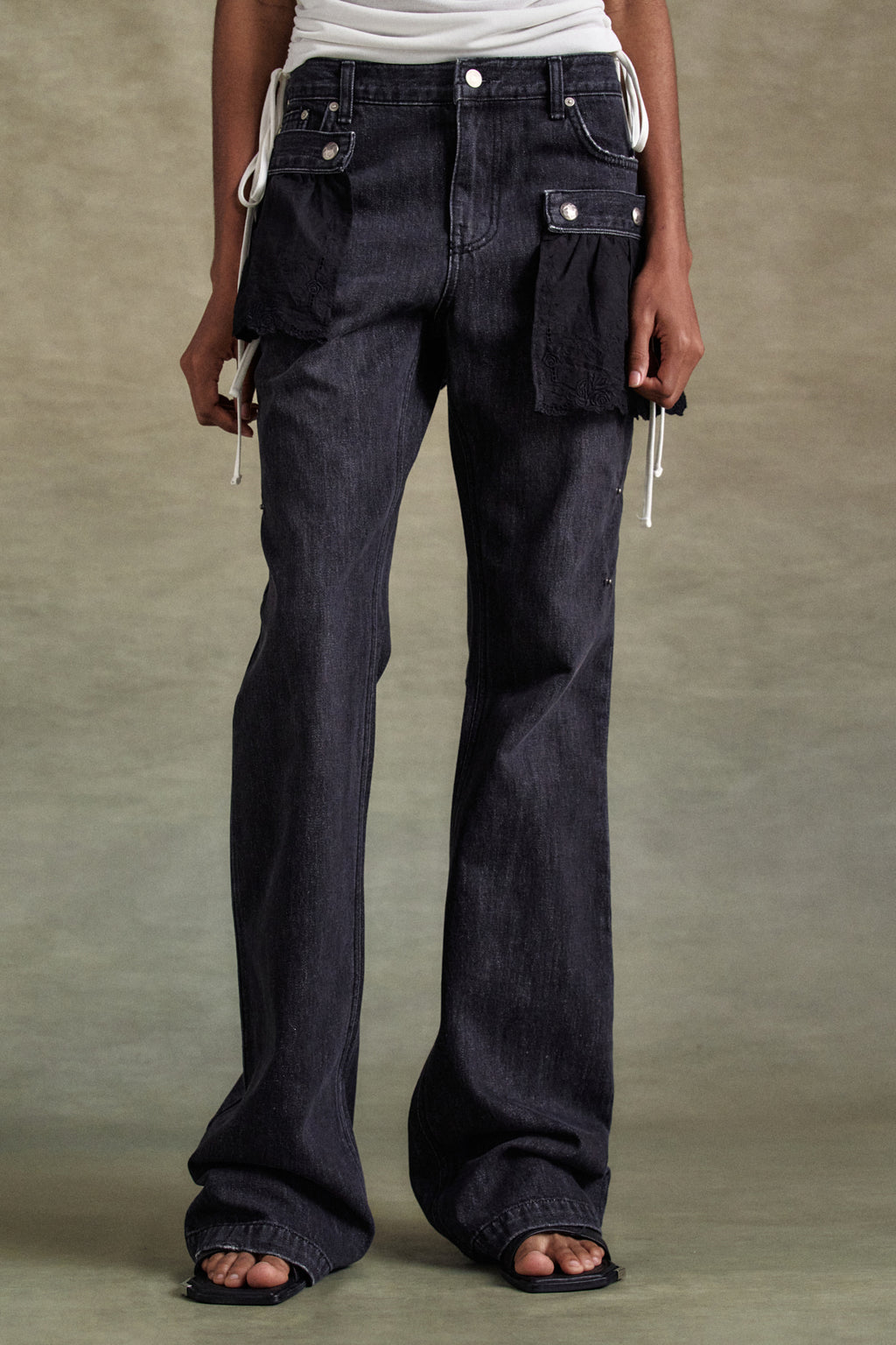 Andersson Bell - Flower Lace Attached Bootcut Jeans (Washed Black) product image 3 | TRAB K-Fashion Australia