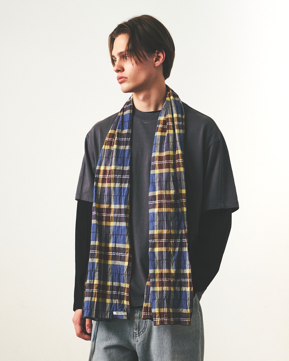 Eastlogue - Pattern Scarf (Beige & Blue Check) product image 3 | TRAB K-Fashion Australia