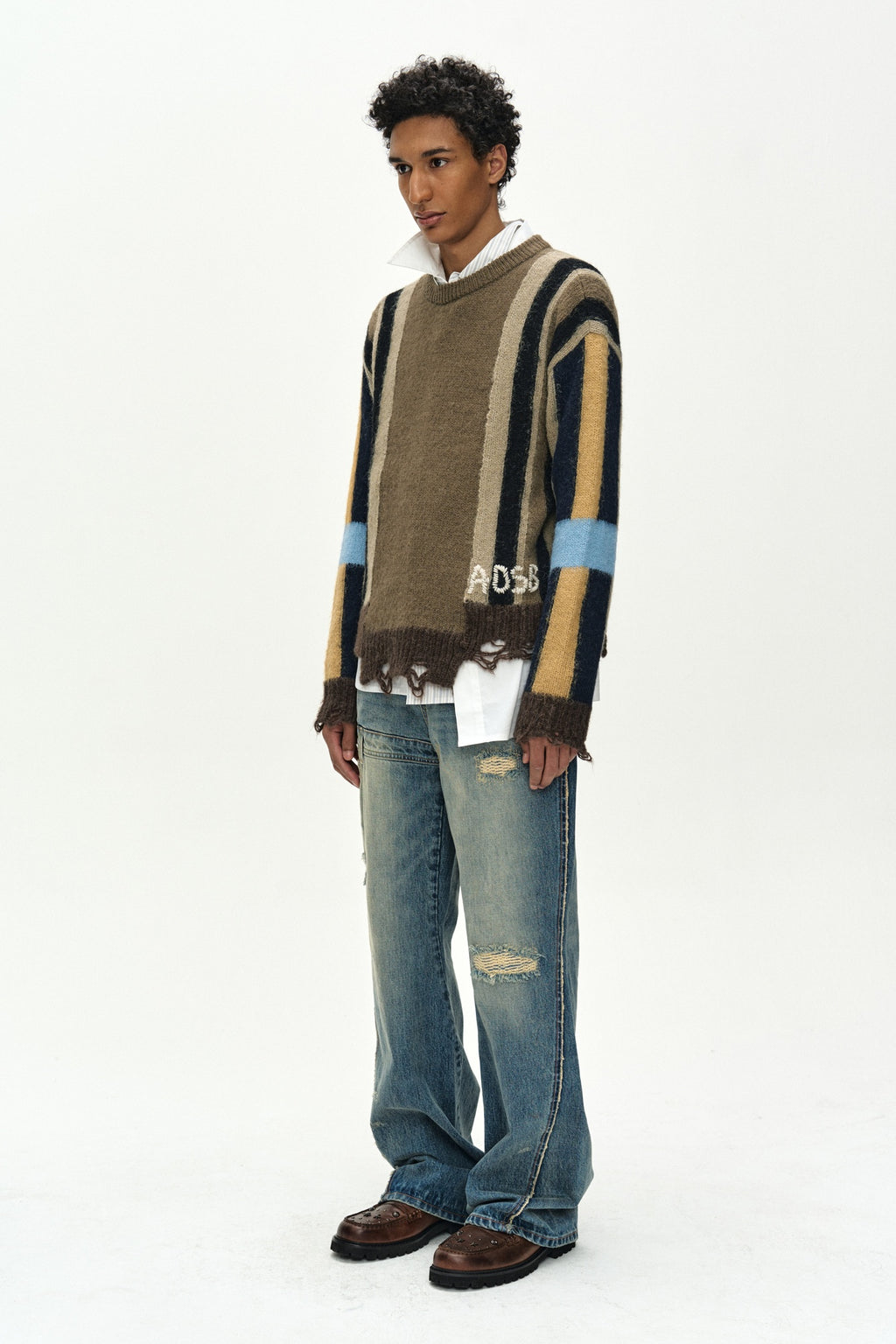 Andersson Bell - Layered Stripe Intarisa Crew Neck Sweater (Camel) product image 2 | TRAB K-Fashion Australia
