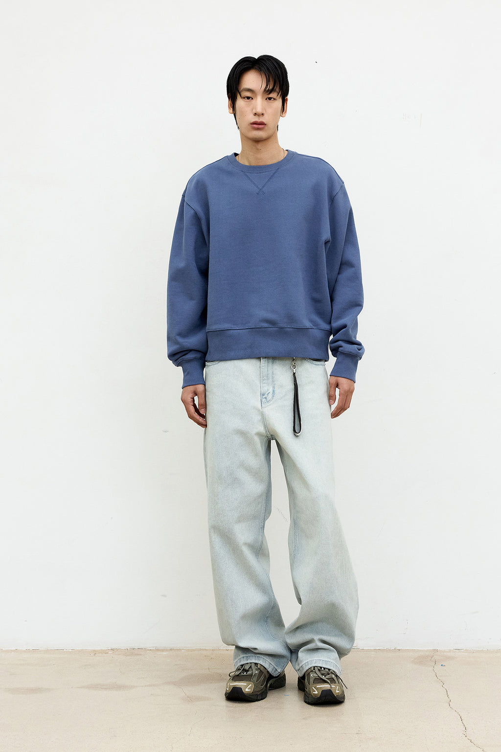 Coor - V Stitch Short Sweat Shirt (Dusty Blue) product image 2 | TRAB K-Fashion Australia