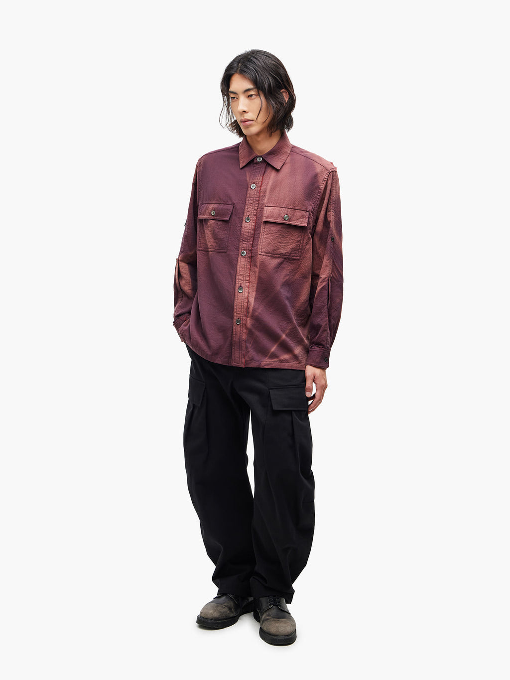 Jiyong Kim - Sun-Bleached Raw-Edge Shirt (Burgundy) product image 1 | TRAB K-Fashion Australia